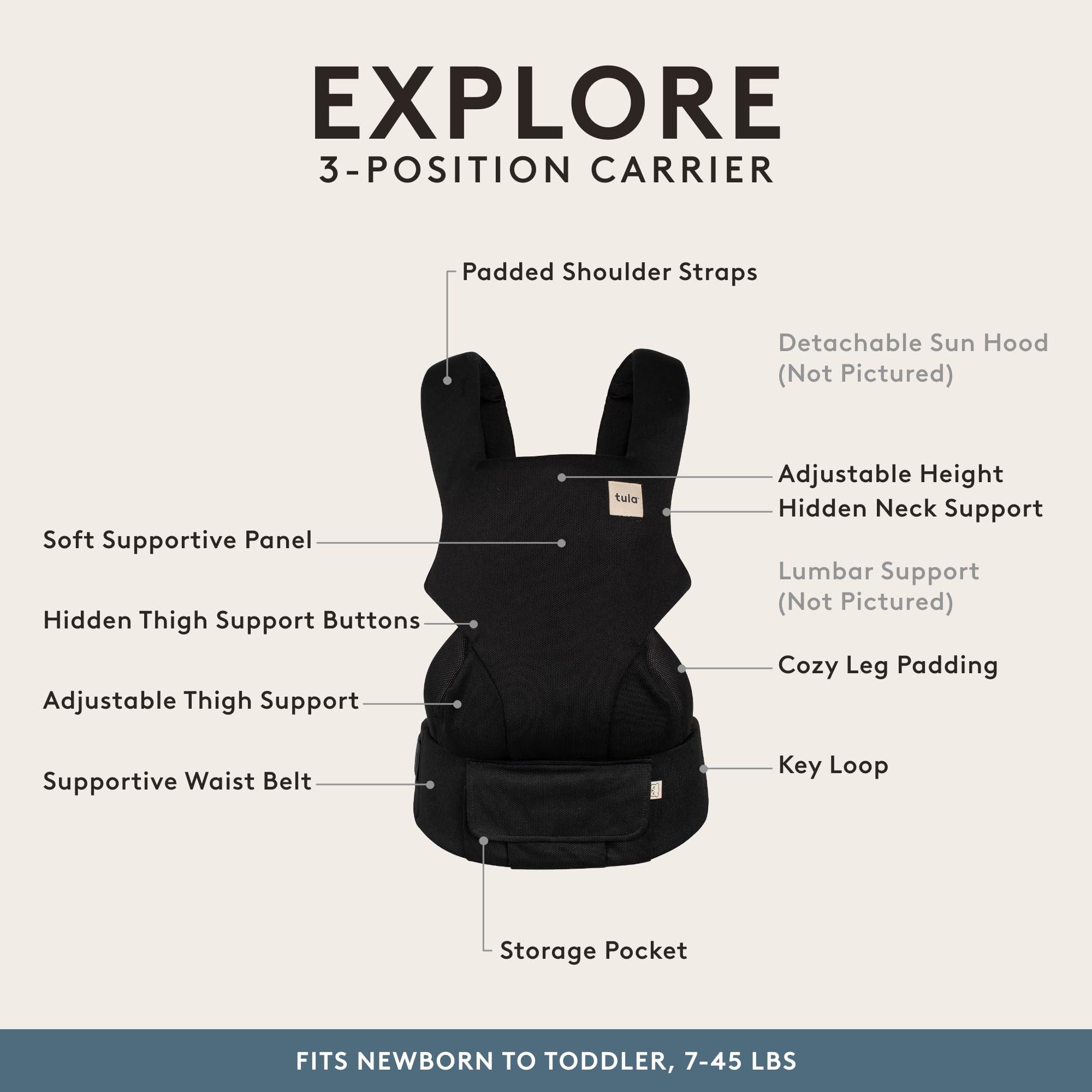 TULA Baby Tula Explore Mesh Baby Carrier 7 45 lb, Adjustable Newborn to Toddler Carrier, Multiple Ergonomic Positions Front and Back, Breathable and Cool Tula Coast + Mesh, Urbanista
