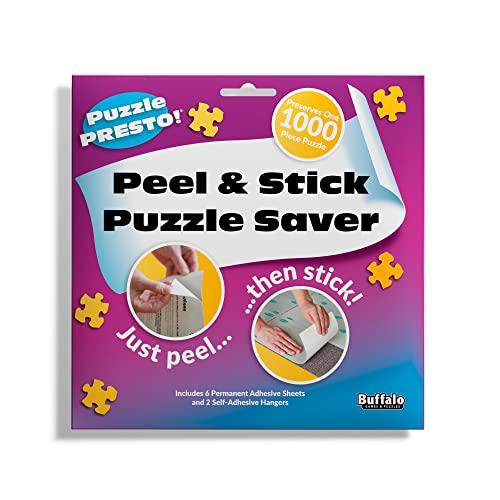 Buffalo Games Puzzle Presto! Peel & Stick Puzzle Saver: The Original and Still the Best Way to Preserve Your Finished Puzzle! - 6 Adhesive Sheets and 2 Adhesive Hangers