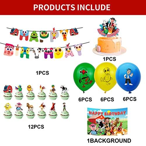 HJHLYYANM La Granja De Zenon Birthday Party Decoration Zenon Farm Party Supplies Include HAPPY BIRTHDAY Banner Balloons Cake Topper Cupcake Toppers Background Farm Party Decoration