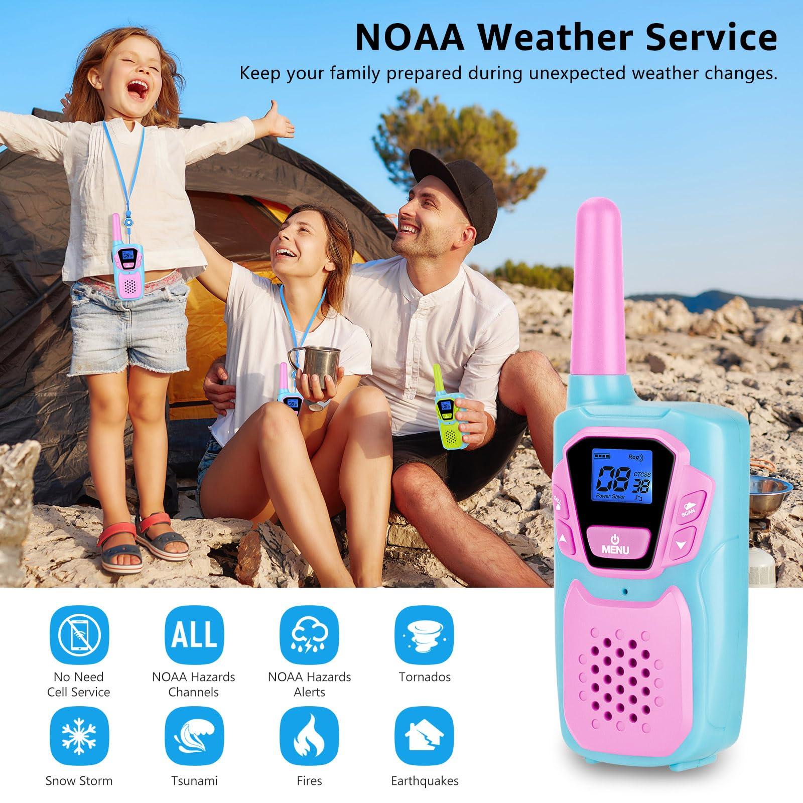 Topsung Topsung Walkie Talkies for Kids Long Range Rechargeable 4 Miles NOAA Walkie-Talkies for Adults Seniors Toddlers Boys Girls Teens 3 Pack, Family Pink 2 Way Radio Toy for Adventure Camping Skiing Cruise