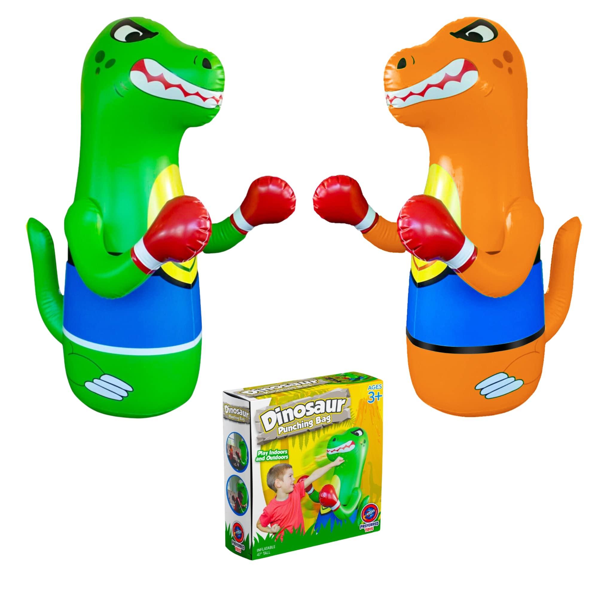 Preferred Toys Inflatable Punching Bag for Kids Set - Bop Bag Inflatable Punching Toy Bundle- Inflatable Dinosaur with Instant Bounce Back Movement - Bottom Space Can Use Both Sand and Water (47 Height)