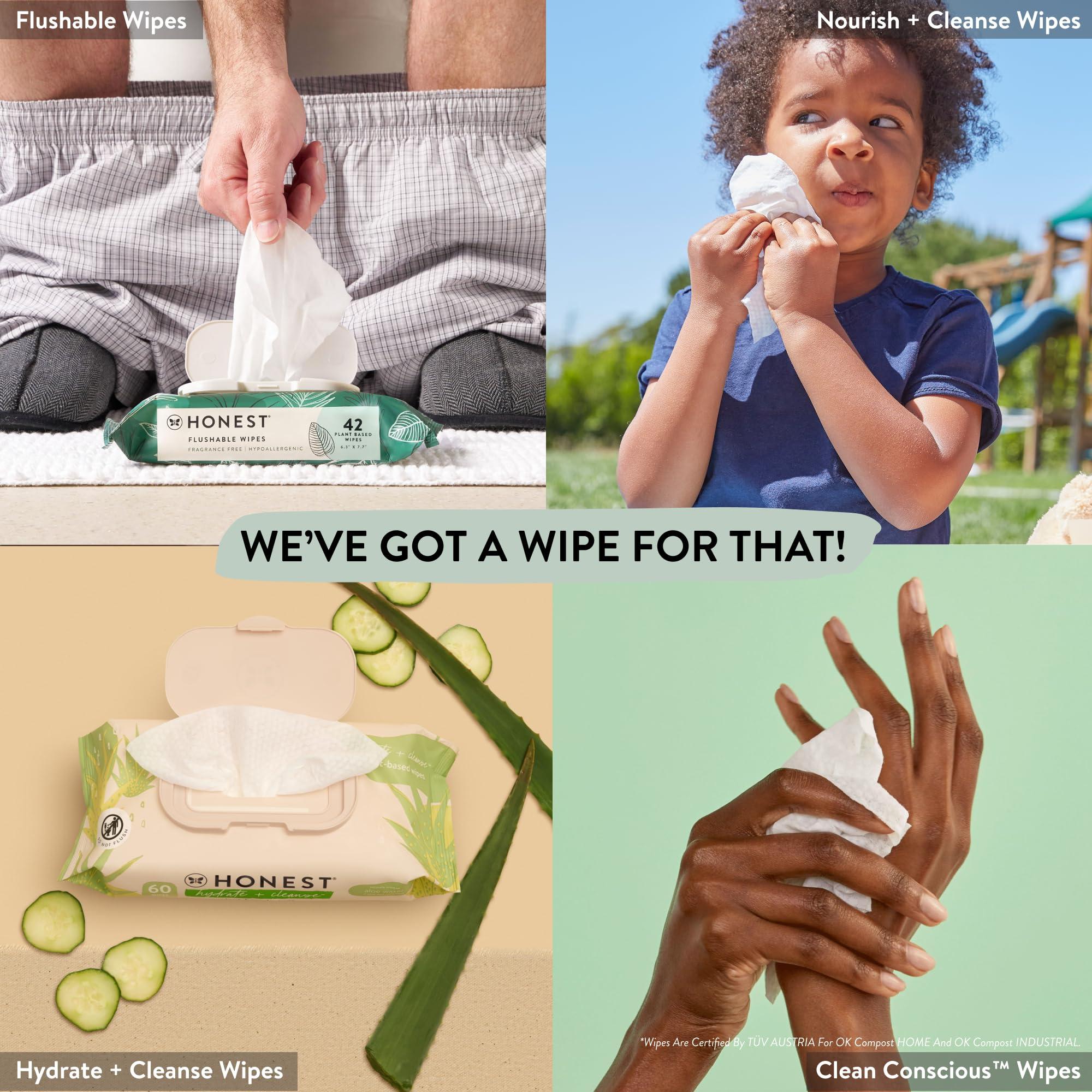 The Honest Company The Honest Company Clean Conscious Unscented Wipes | Over 99% Water, Compostable, Plant-Based, Baby Wipes | Hypoallergenic for Sensitive Skin, EWG Verified | Pattern Play, 60 Count