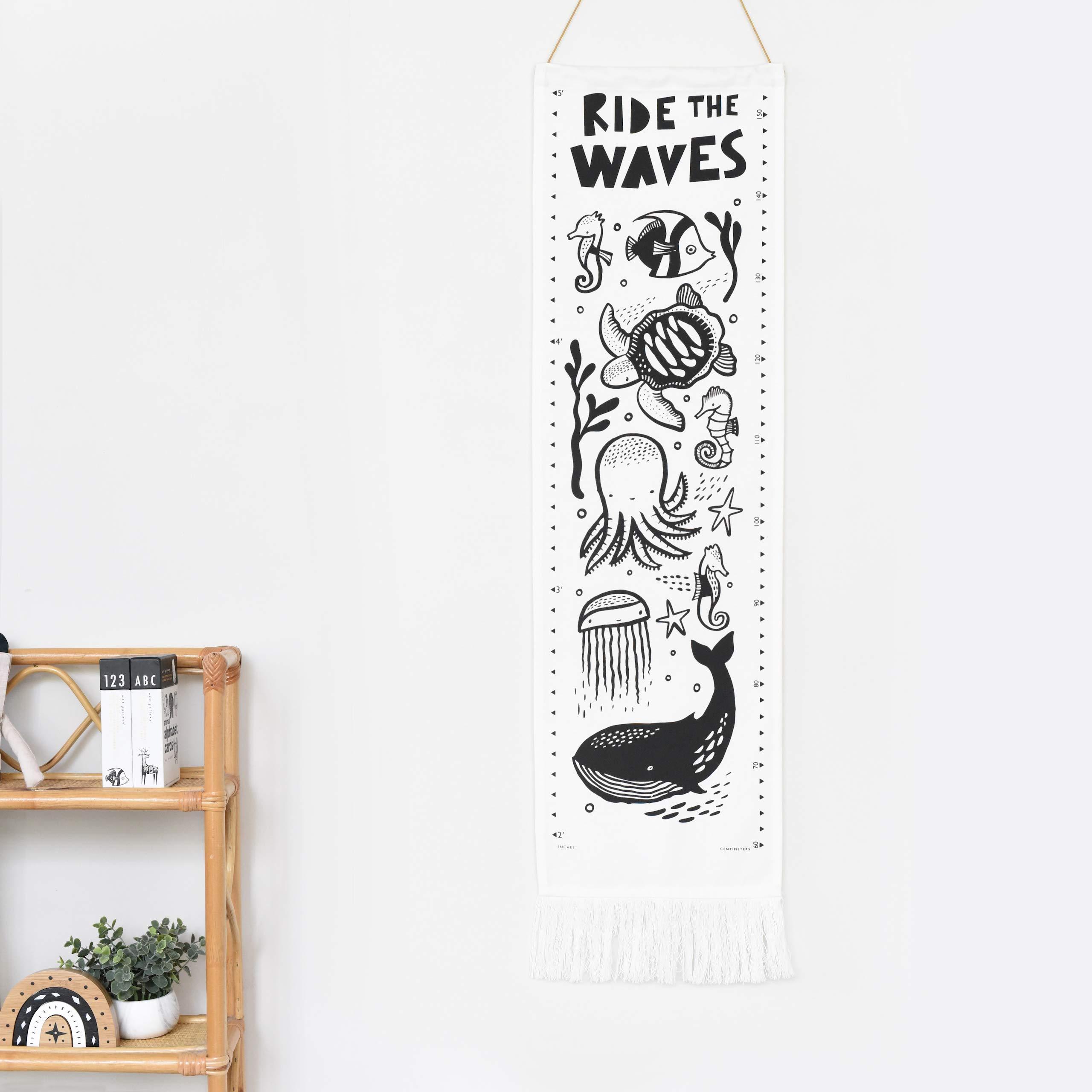 Wee Gallery Wee Gallery Ocean Canvas Growth Chart - Wall Hanging Height Chart for Kids Made with Sustainable Organic Fabric - Stylish Child's Room Decoration - (44x13 Inches)