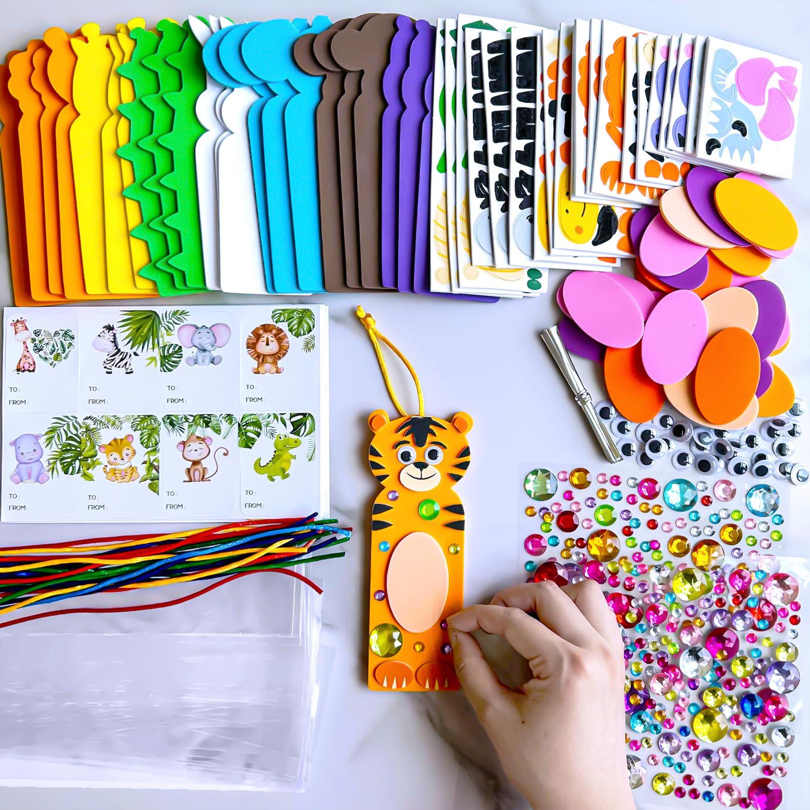 Winlyn Winlyn 32 Sets Jungle Animal Craft Kits DIY Jungle Safari Zoo Wild Animal Bookmarks Decorations Art Sets Tiger Lion Zebra Foam Stickers for Kids Classroom Activities Reading Rewards Party Favors