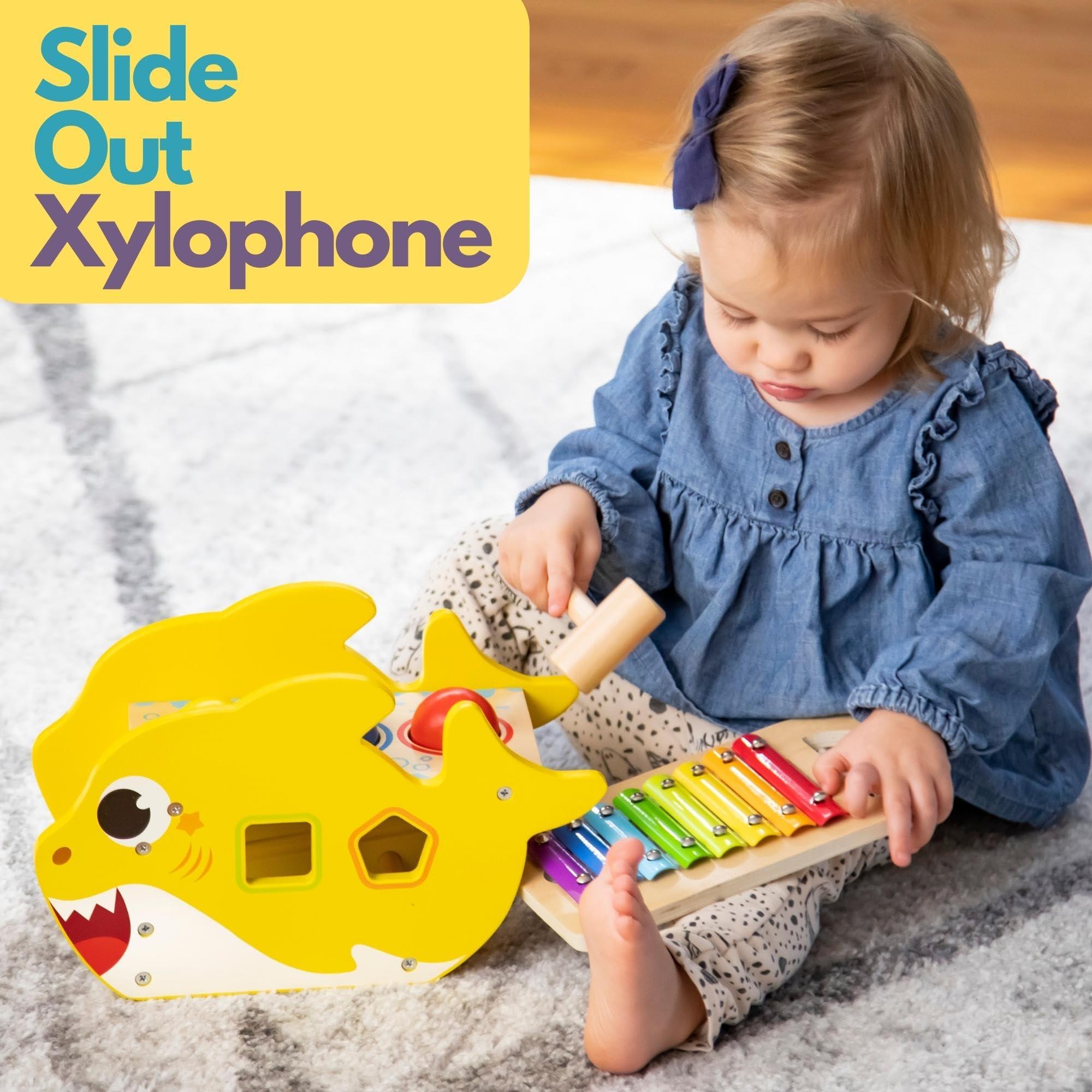 Pidoko Kids Pidoko Kids Baby Shark Toys for 1 Year Old - Montessori Learning, Hammering & Pounding Toy - Birthday Gifts for Toddlers Boys & Girls - Xylophone & Shape Sorter Blocks