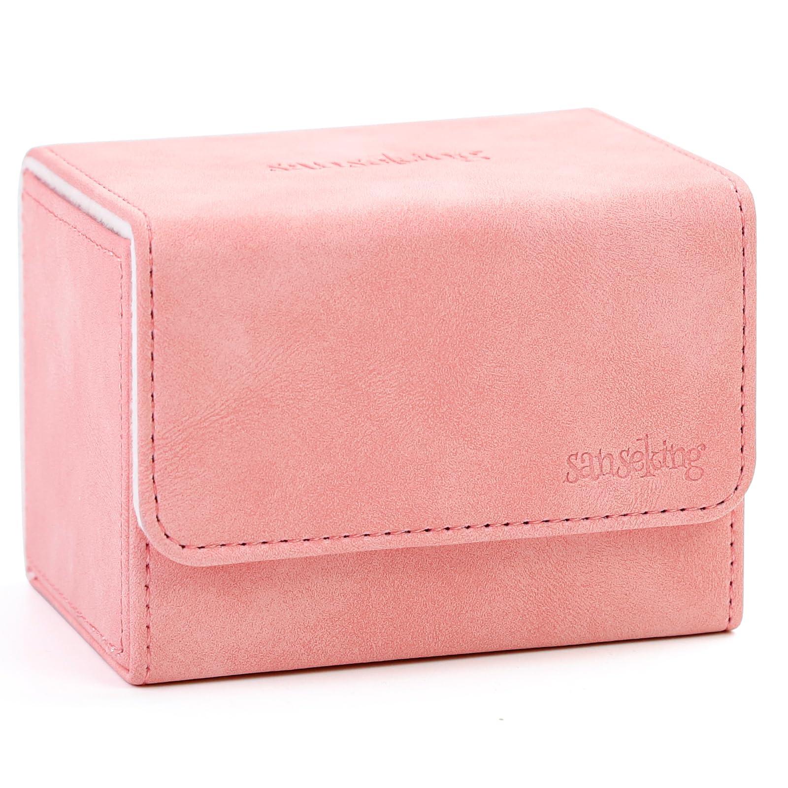 Sanseking Sanseking Magic Card Deck Box for MTG Single Deck Card Box fits 100+ TCG Sleeved Cards Soft Leather Card Box Top Loading Card Boxes Magic Gift for MTG TCG CCG (Horizontal,Pink)