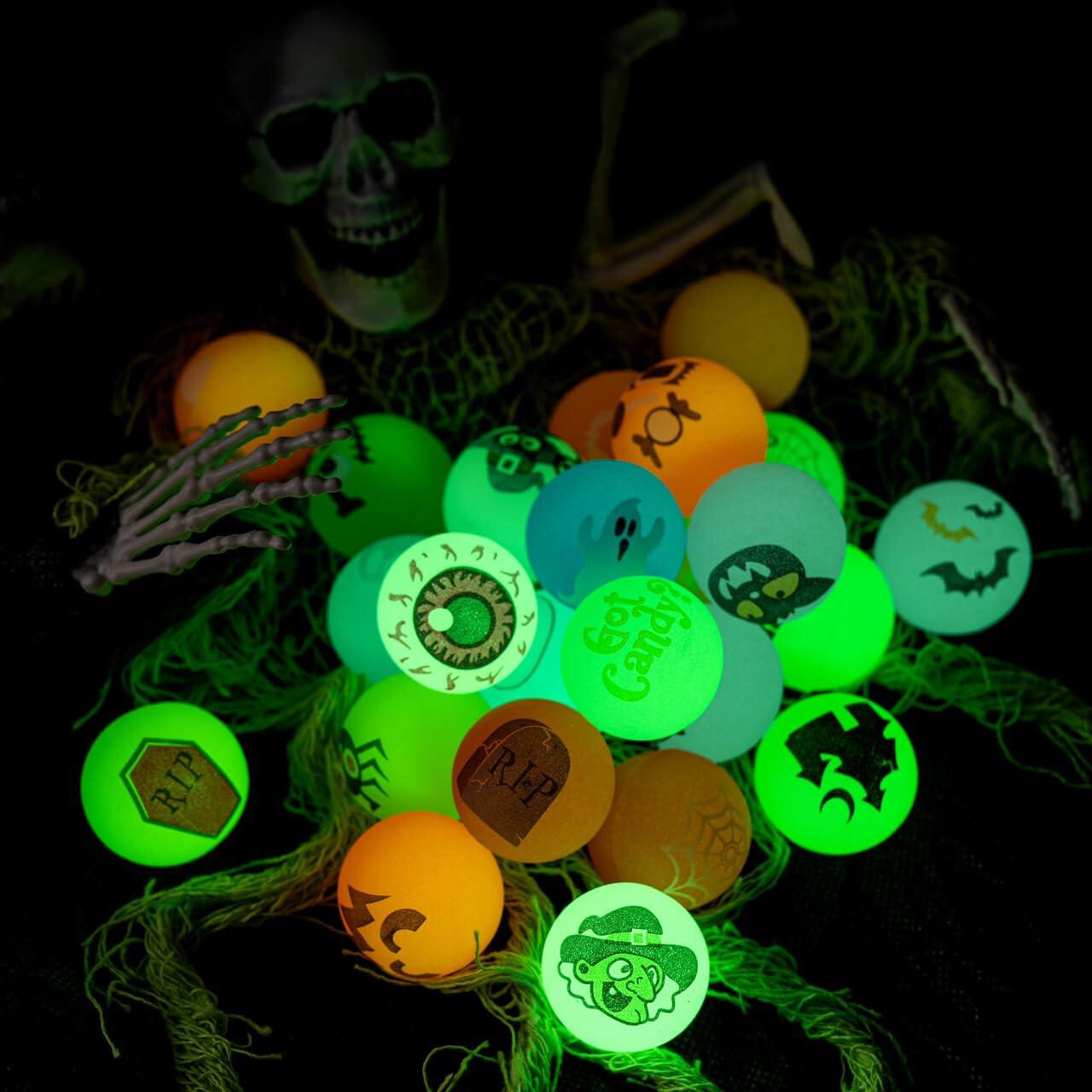 JOYIN JOYIN 24 PCS Glow Halloween Bouncing Balls, Glowing Bouncy Ball Halloween toys for Kids Gift, Halloween Party Favors Bounce Ball Goodie Bag Fillers, Trick or Treats Classroom Exchange Prizes