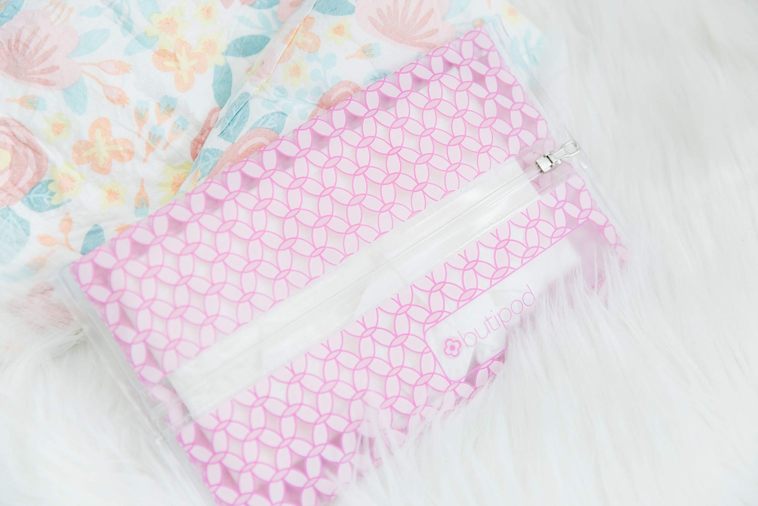 the buti-bag co Butipods Reusable Stay Moist Wet Wipe Pouch | Slim Case Travel Holder | Great for Hand and Face Wipes | Set of 2 (Blush Pink Tiles)