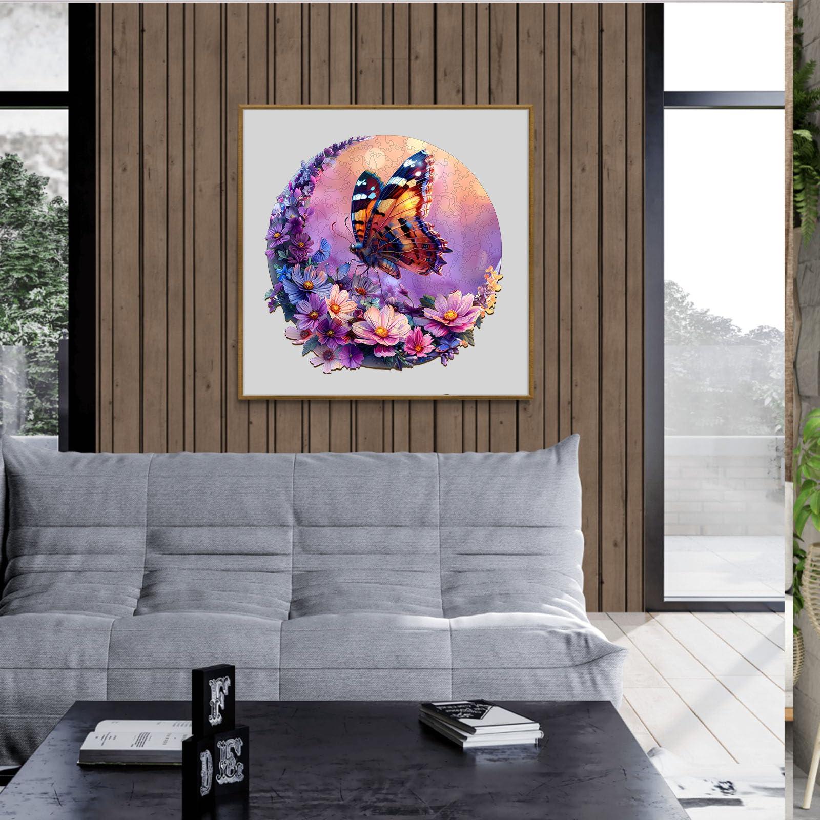 Lovpippi Wooden Puzzles for Adults, Wooden Jigsaw Puzzles for Adults, Butterfly and Moon-1 Unique Shaped Wood Puzzles Adult, Birthday Gifts for Friends Family Game, Home Decor (11.4 * 11.4in 200pcs)