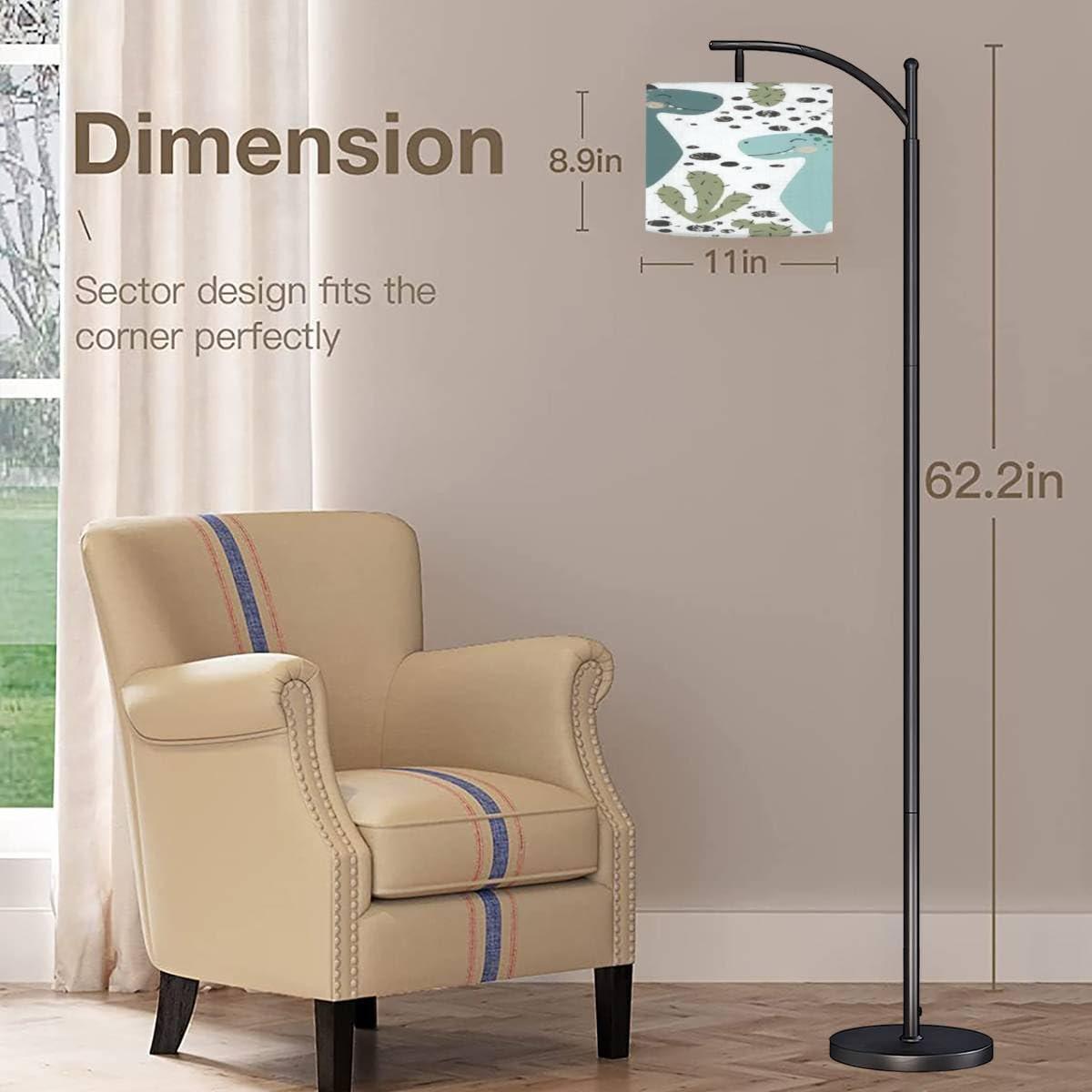 BVCAHSAW Arc Floor Lamp Dinosaur baby boy seamless Sweet dino Scandinavian cute print Cool Modern Tall Standing Lamp Dimmable with Remote Adjustable Drum Shade Footswitch for Living Room Bedroom Office