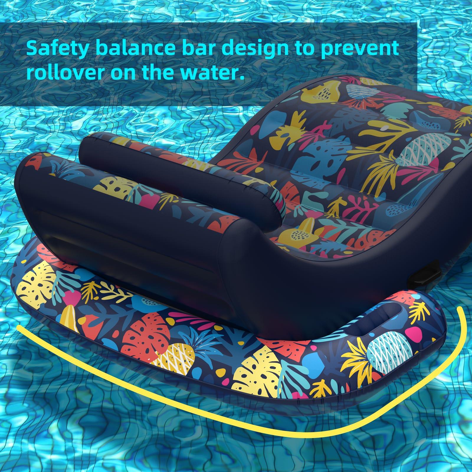 Sunikko X Sunikko X 2-in-1 Pool Floats, Inflatable Pool Floats Adult Lounge Chair with Cup Holder Tanning Pool Float, Heavy Duty Water Float Raft for Pool Floating with Pillow, Hawaii Style