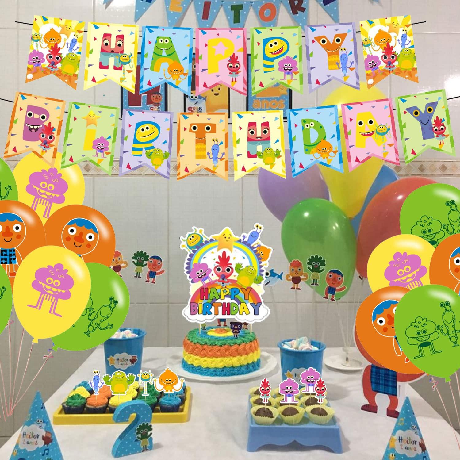 KGNZUIZIU Super Simple Songs Birthday Party Decorations, Cartoon Kids Songs Party Supplies with Happy Birthday Banner, Cupcake Cake Toppers, Balloons for Kids Birthday Party Baby Shower Decorations