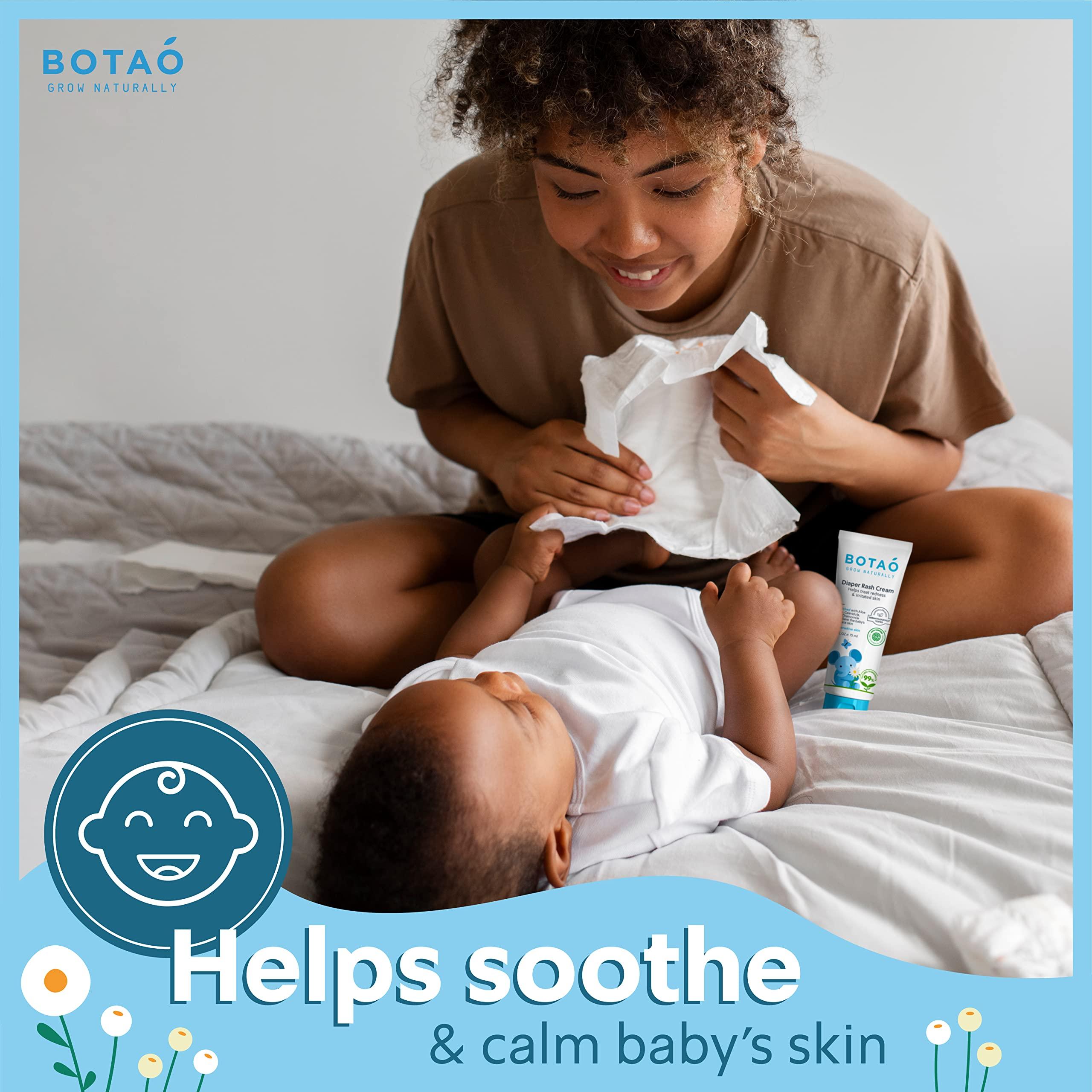 BOTAO BOTAO Baby's Natural Diaper Cream | Organic Diaper Cream EWG Verified | Naturally Soothes Baby Rashes | Baby zinc Ointment Natural | For Sensitive Skin with Aloe Vera & Calendula, 2.5Oz