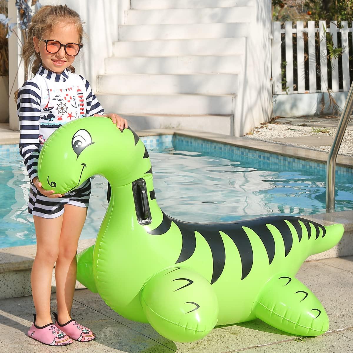 ROUSKY Inflatable Dinosaur Float Pool Toys Ride-On Inflatable Swimming Pool Beach Float Summer Water Fun Floating Raft for Kids and Adults (Green)