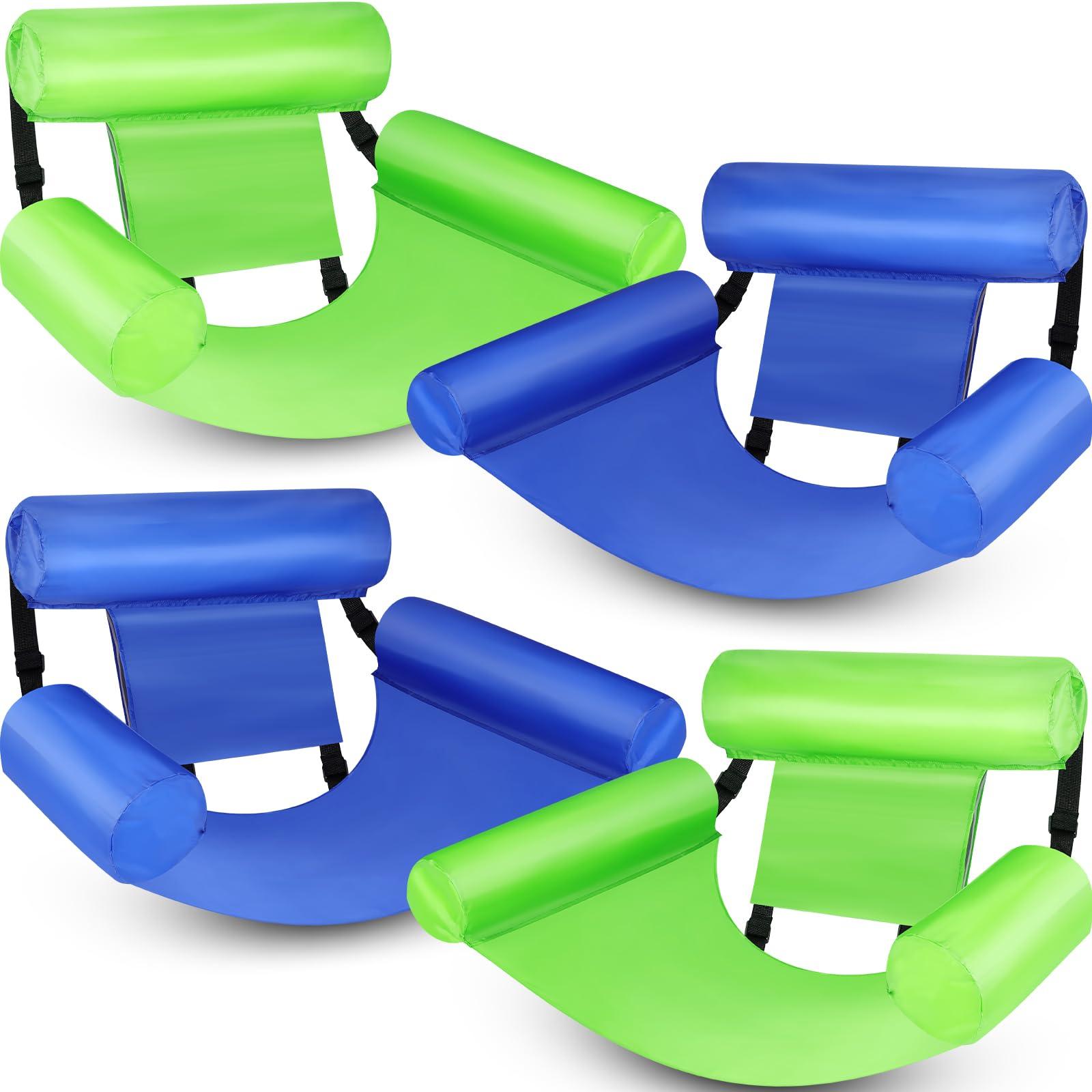 Blueweenly Blueweenly 4 Packs Pool Floats Chair for Adult Hammock Inflatable Pool Lounge Chair Water Floating Chair for Swimming Pool Beach Party Lake Summer (Dark Blue, Green)
