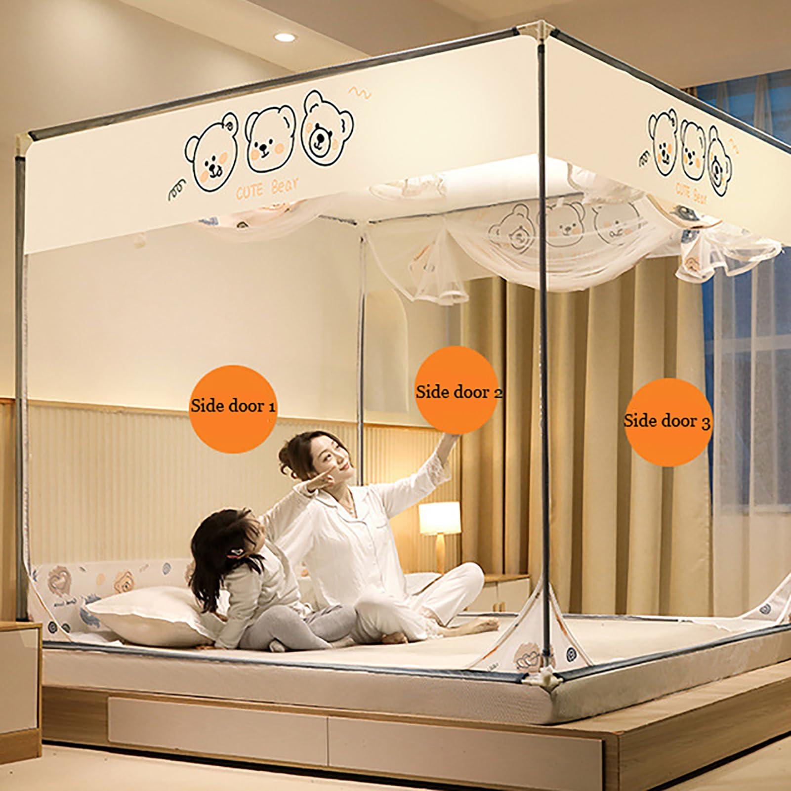 YAXANSIH YAXANSIH Free Installation of Mosquito Net Anti-fall's Square Top Zipper Encryption Folding Wire Anti-Mosquito Net Home,J,1.5X2M