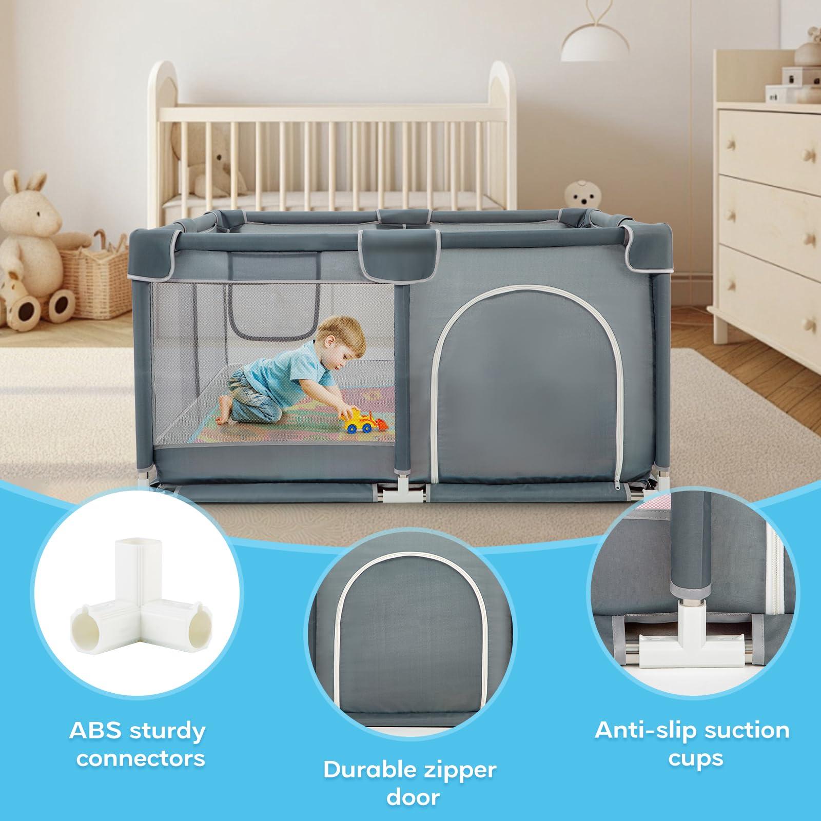 YIERYA YIERYA Baby Playpen Playard for Babies and Toddlers, Baby Fence Play Pens for Indoor & Outdoor, Sturdy Safety Play Yard with Breathable Mesh and Anti-Slip Mat,Grey