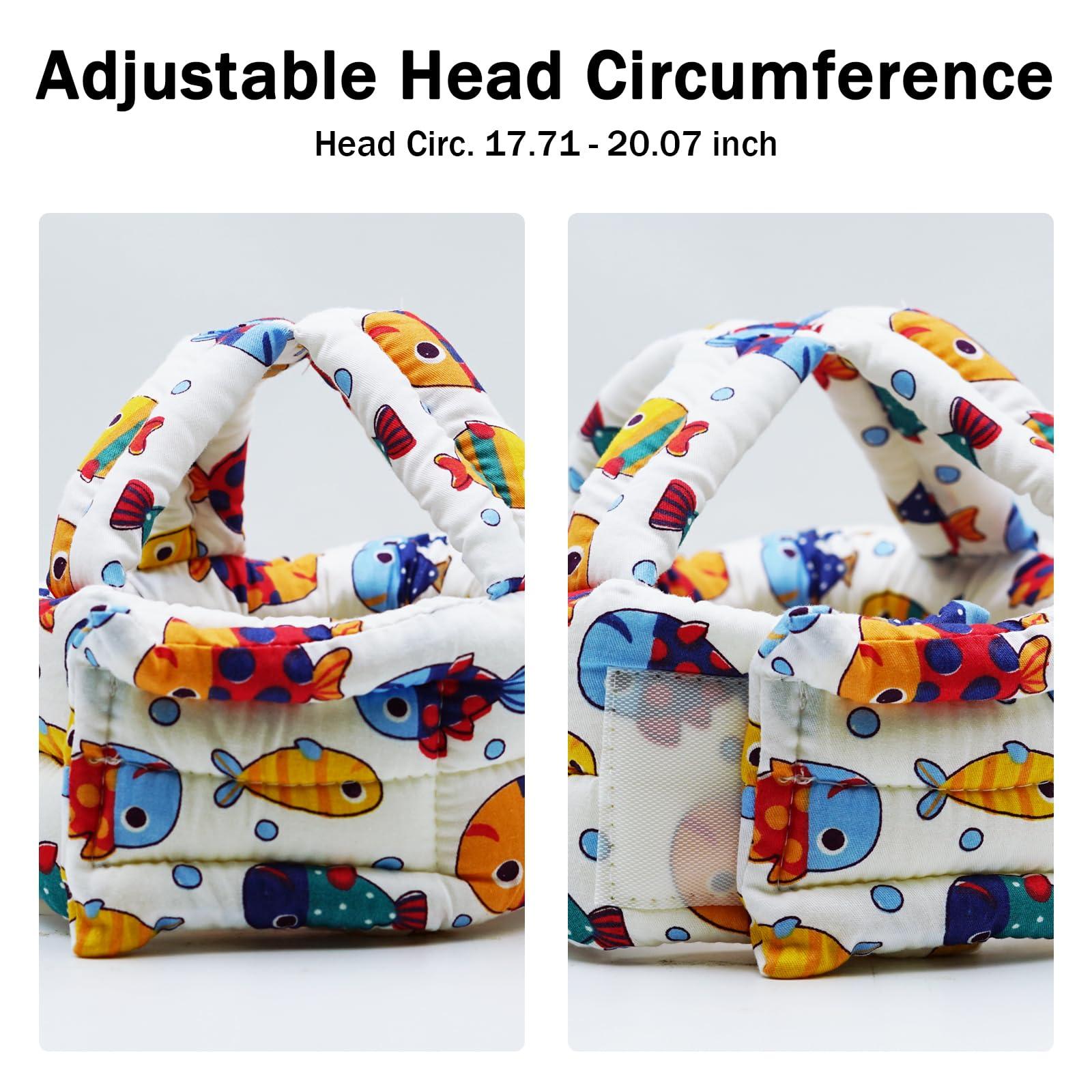 CUXFLS Baby Head Protector Infant Helmet No Bumps Safety Head Cushion for Crawling Walking Running, Adjustable Toddler Head Protector Safety Headguard (Fish)