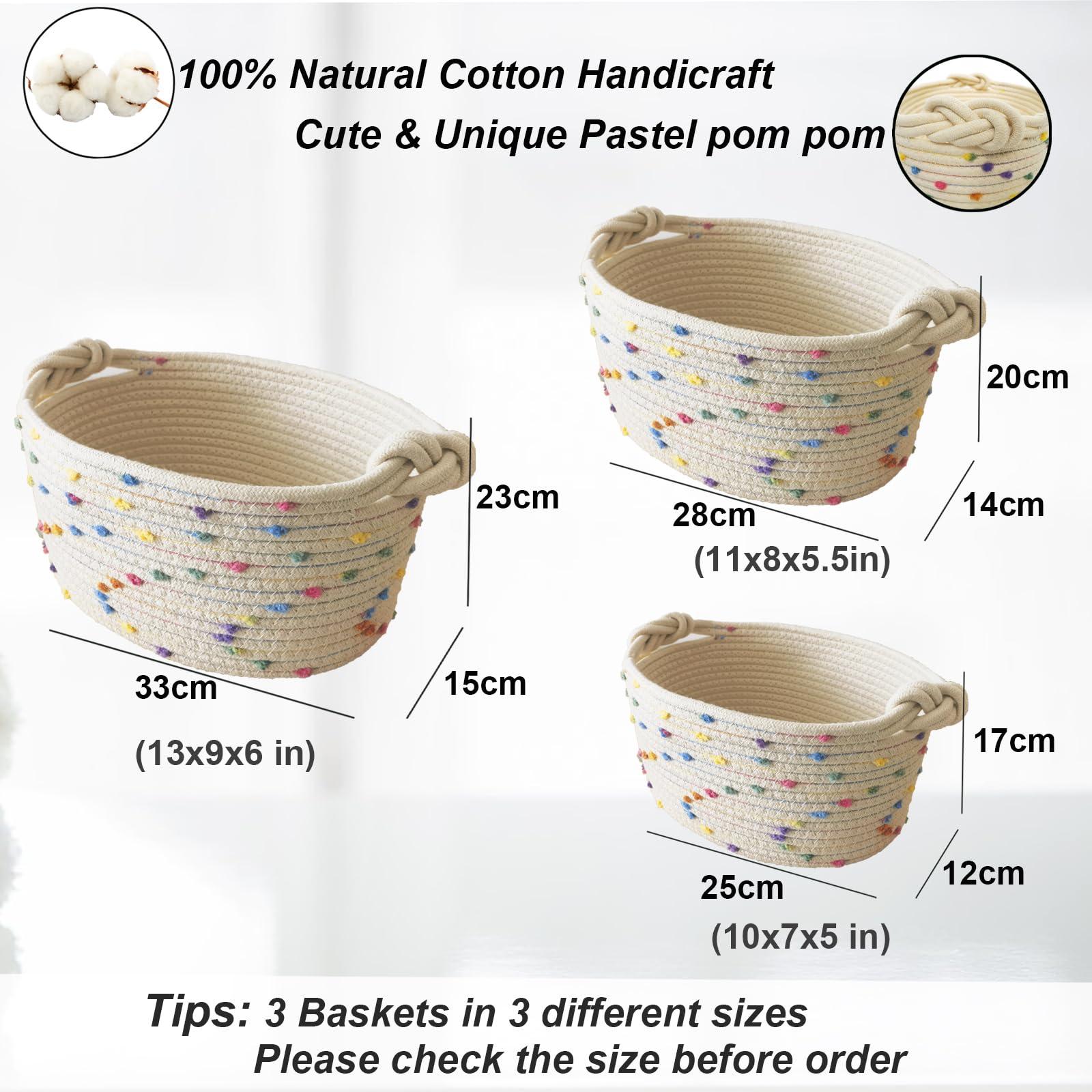 Esme L&H Esme L&H Small Woven Rope Storage Baskets for Organizing, Set of 3 Small Decorative Basket Organizer for Storage, Cute Rainbow Storage baskets, bins, Box for Baby nursery,Toys, Shelves, Closet...