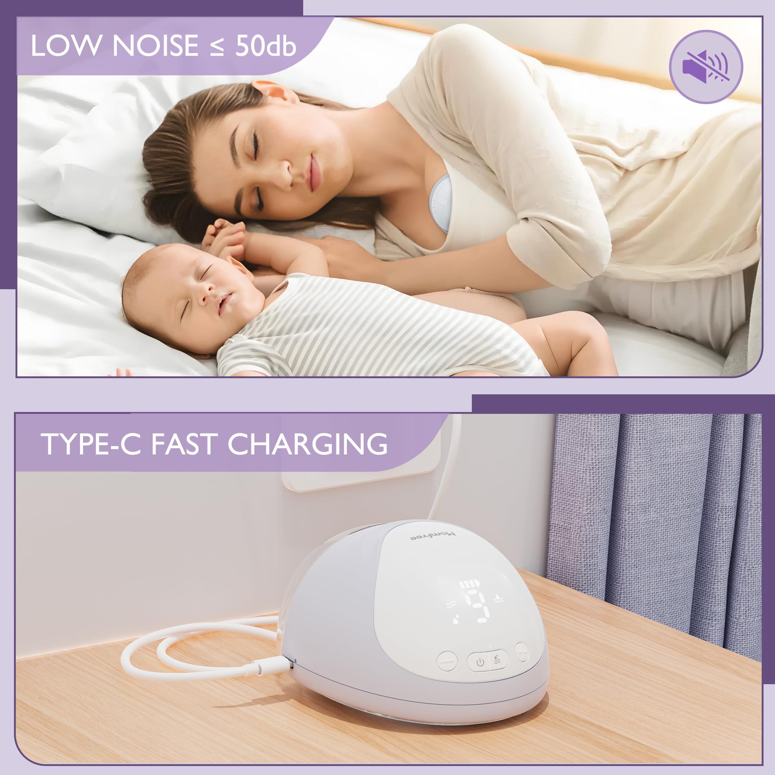 Momfree Hands Free Breast Pump:Wearable Breast Pump Portable with 3 Modes/9 Levels/LED Display - Low Noise,for 25/21/17mm Silicone Cushion Insert,2 Count