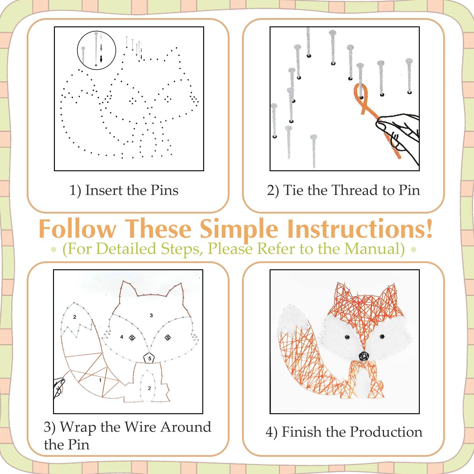 Boqin Boqin DIY String Art Kit - Cute Fox Craft Kit with String Art Patterns, Pushpins, Crafting Supplies, String Art Kit for Kids Gift for 9-12 Girls Unique Gift for Home Wall Decorations