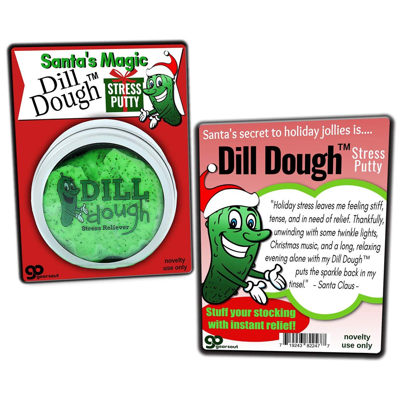 Gears Out Santa\'s Magic Dill Dough Stress Putty for Adults - Pickle Santa Claus Special Christmas Edition Design - Stress Putty for Friends - Made with Real Dill, Neon Green, Glow-in-The-Dark Therapy Putty