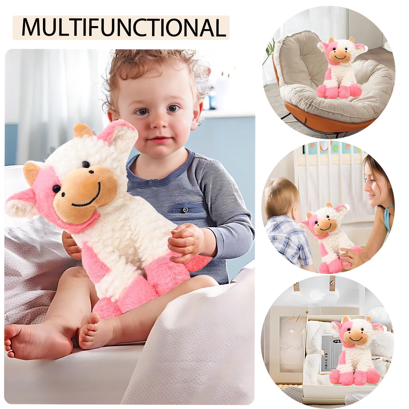 AUCOOMA AUCOOMA Cow Stuffed Animal Adorable Plush Pink Calf Fluffy Plush Doll Birthday Warm Gift for Kids Nursery Girls Toddlers Adults 9\"
