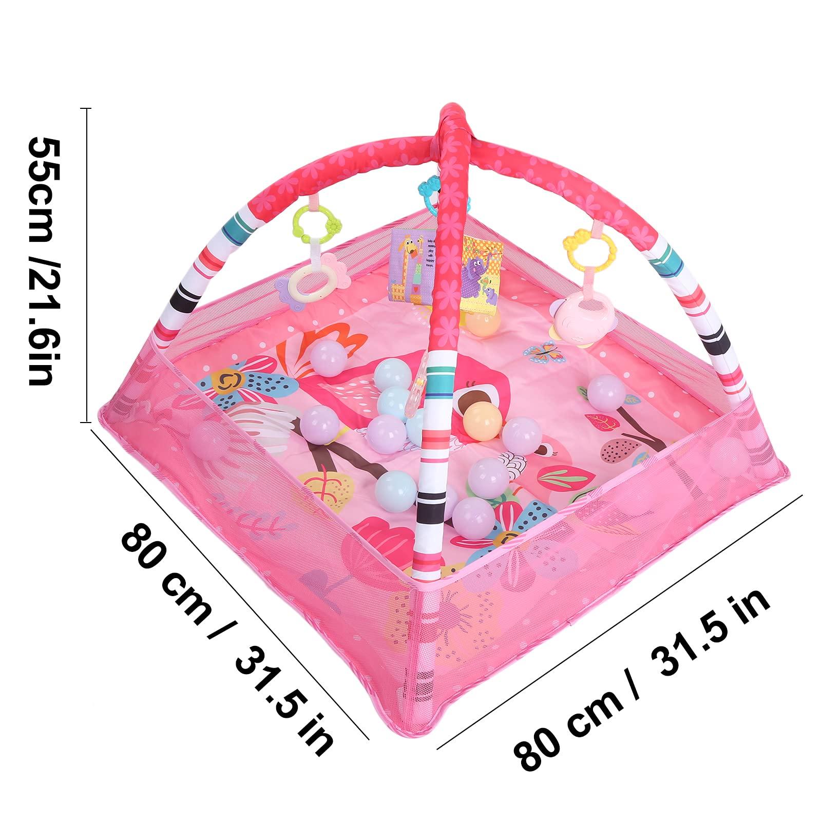 Meiyya Baby Play Mat, Baby Play Gym, 31.5 x 31.5 x 21.6in Baby Playmat Gym Infant Gym Exercise Baby's Visual Baby Gym Baby Activity Mat for Newborn Sensory Play(Pink)