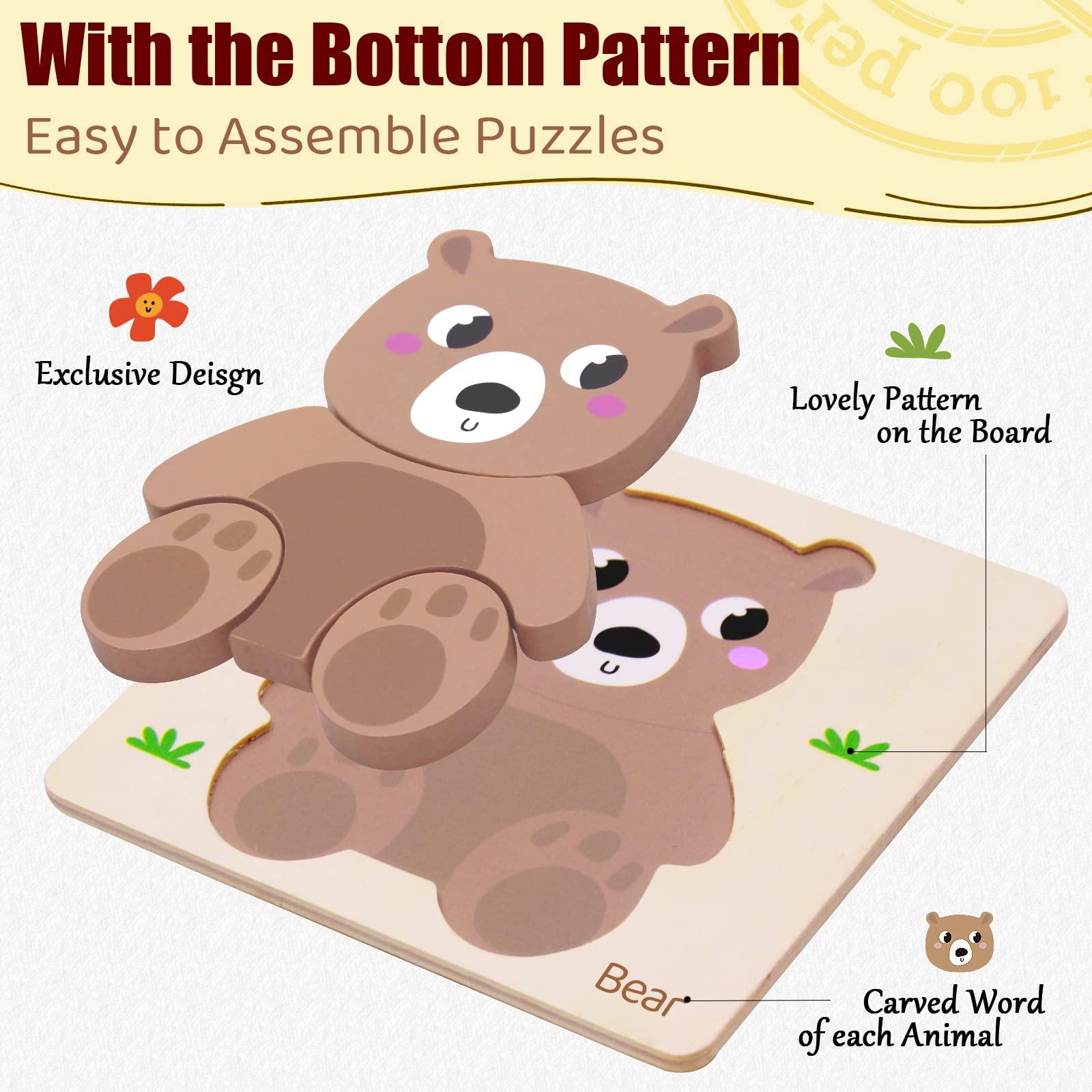 Airlab Wooden Puzzles for Toddlers 1 2 3 Year Old Animals Shape Puzzle Toys for Travel Airplane Gift for Kids Montessori Early Development Gifts for Baby Boys Girls with Drawstring Bag Pack of 4