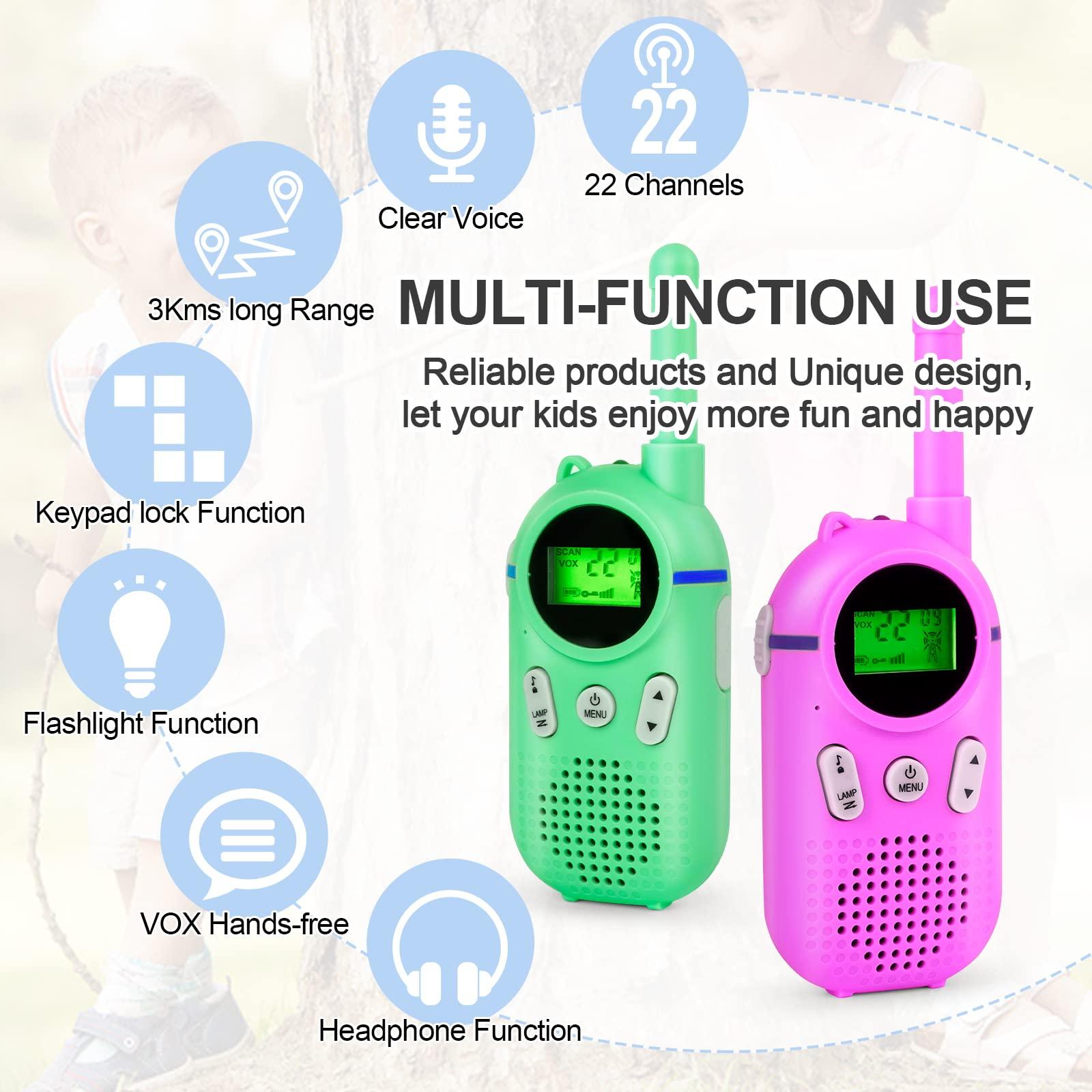Wcfish Walkie Talkies for Kids Rechargeable 3 Pack, Providing 48hrs Working Time and Long Range of 3KMs, Best Gift for Kids Aged 3-12 Years (Blue+Green+Purple)