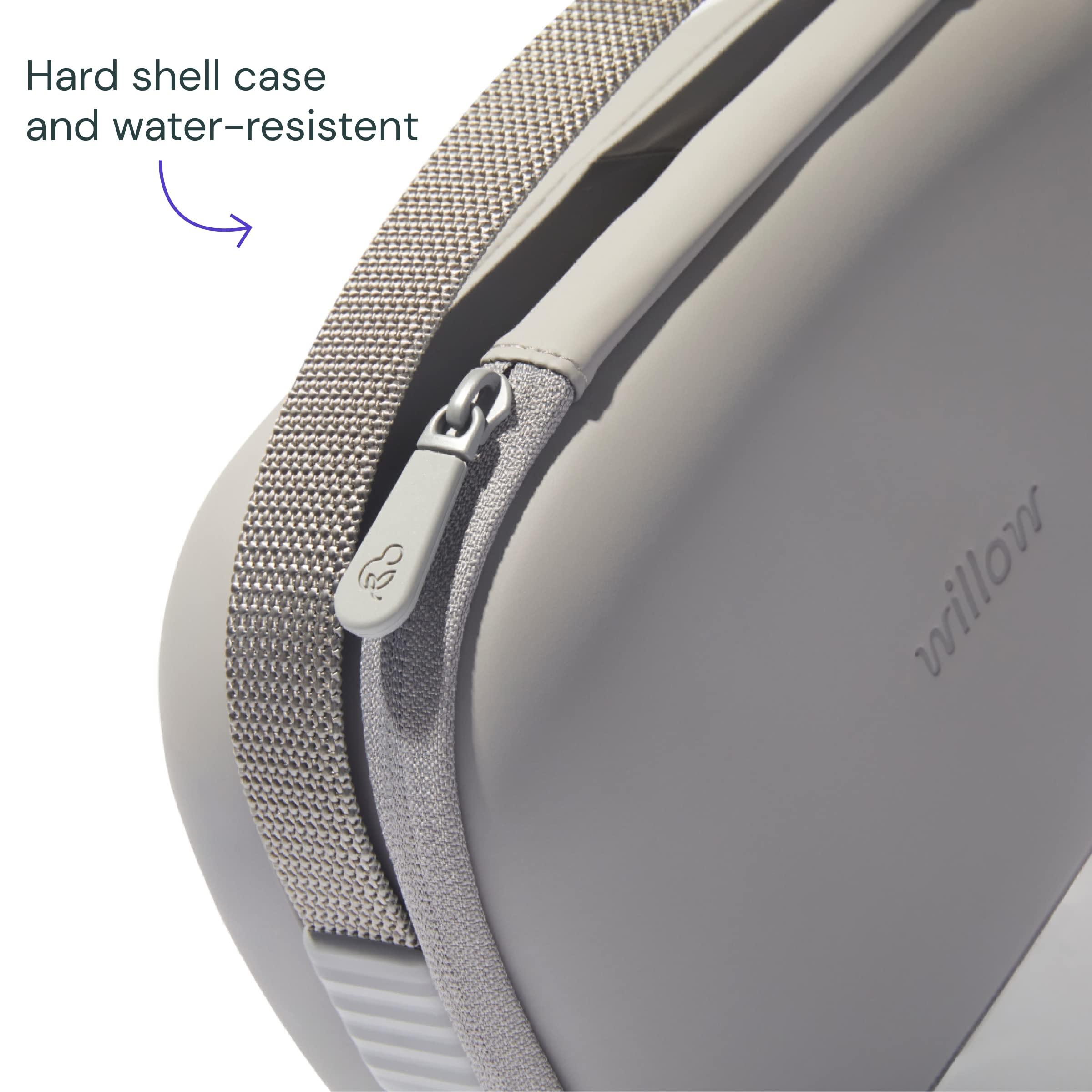 Willow Willow Go - Wearable Breastfeeding Pump w/Case Grey & Milk Cooler in Purple- Hands Free Breast Pump - Electric, Cordless - 9 Levels of Hospital Grade Suction Strength, & App Compatible