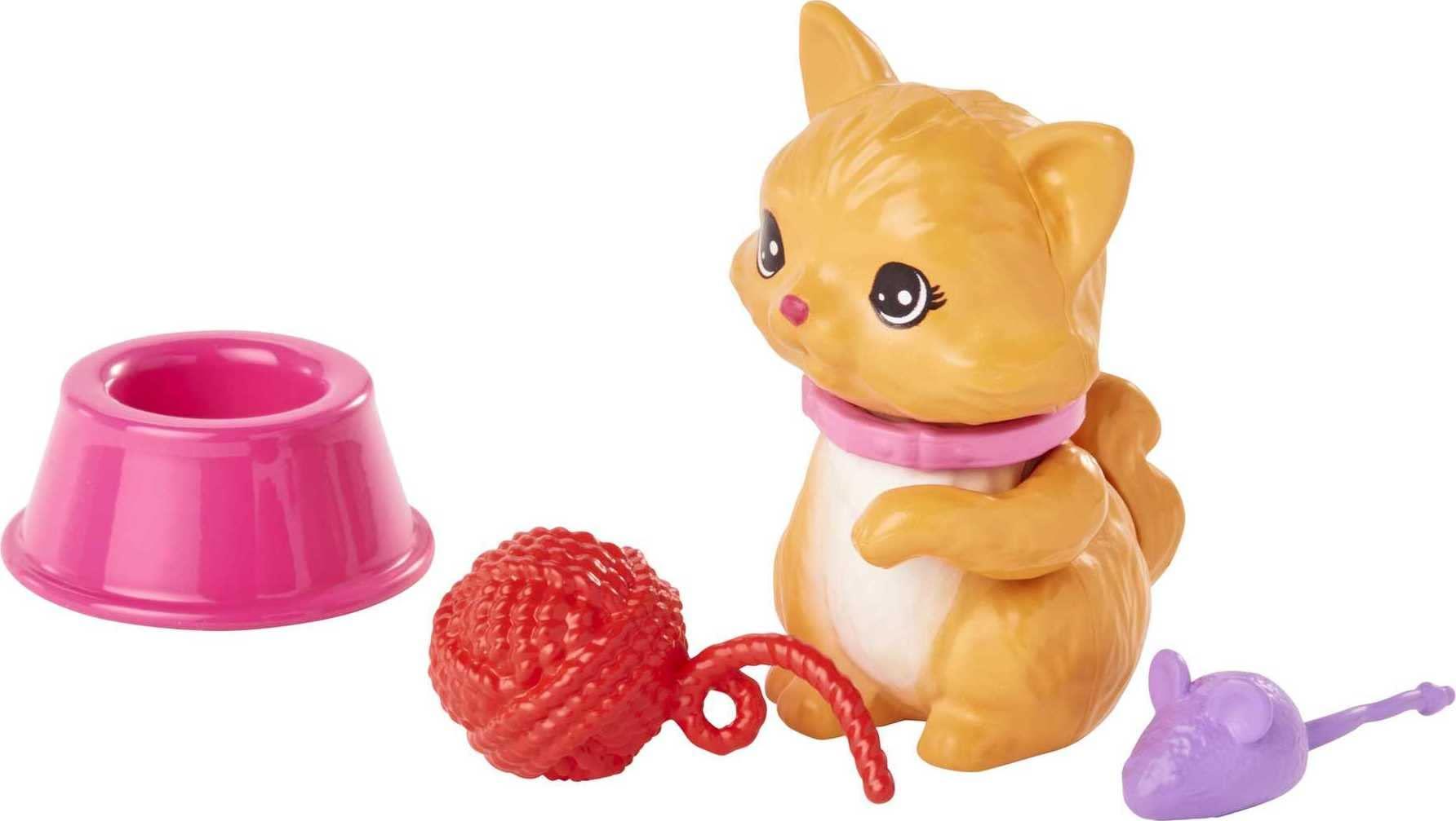 Barbie Barbie Pets and Accessories, Interactive Kitty Playset with Moving Paw and Head, 11 Animal Themed Pieces