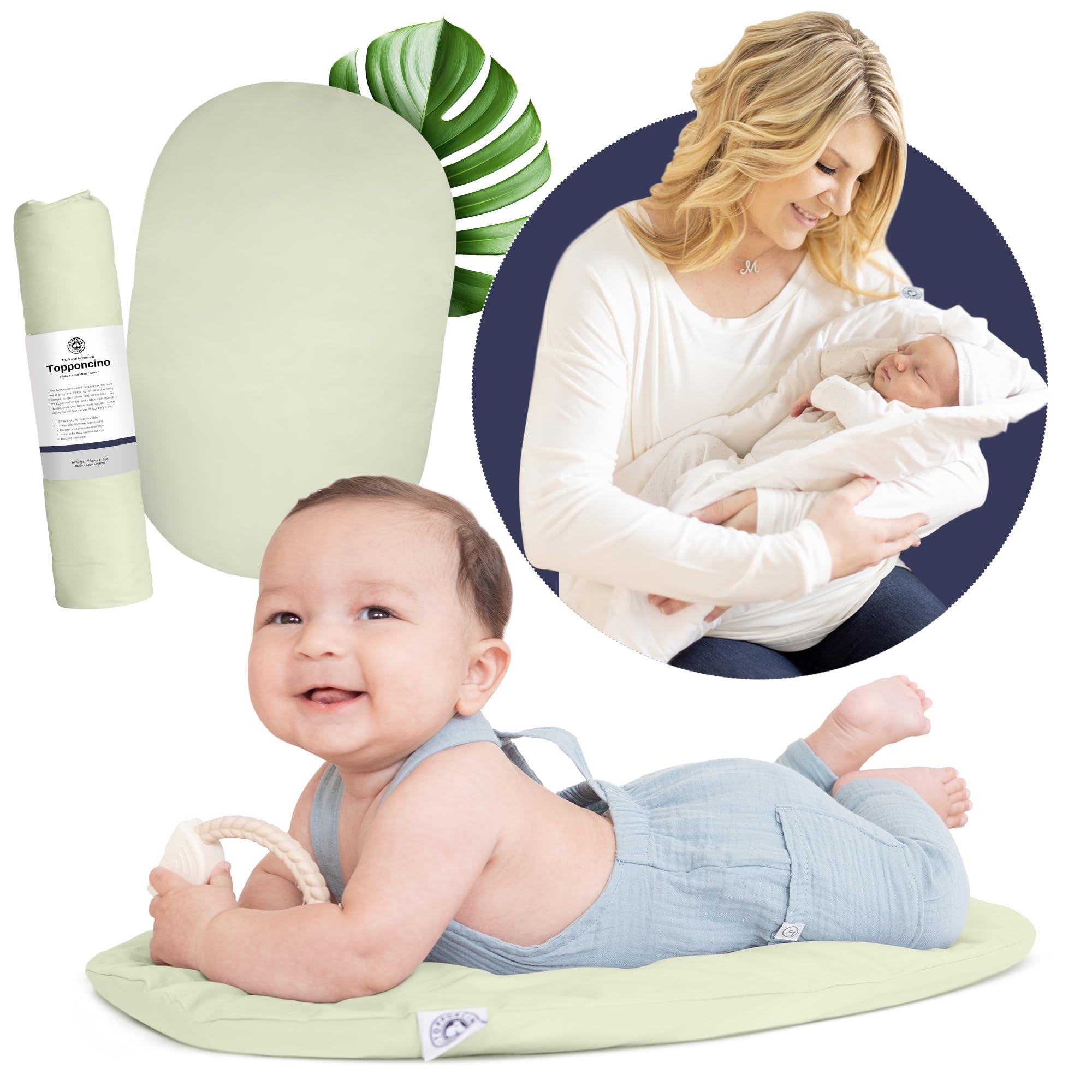 Topponcino Company Montessori Baby Topponcino | Multifunctional Authentic Montessori Design | Simple Newborn Holding & Feeding Baby Support Pillow | Clean Infant Tummy Time Mat (Original, Sage Green)