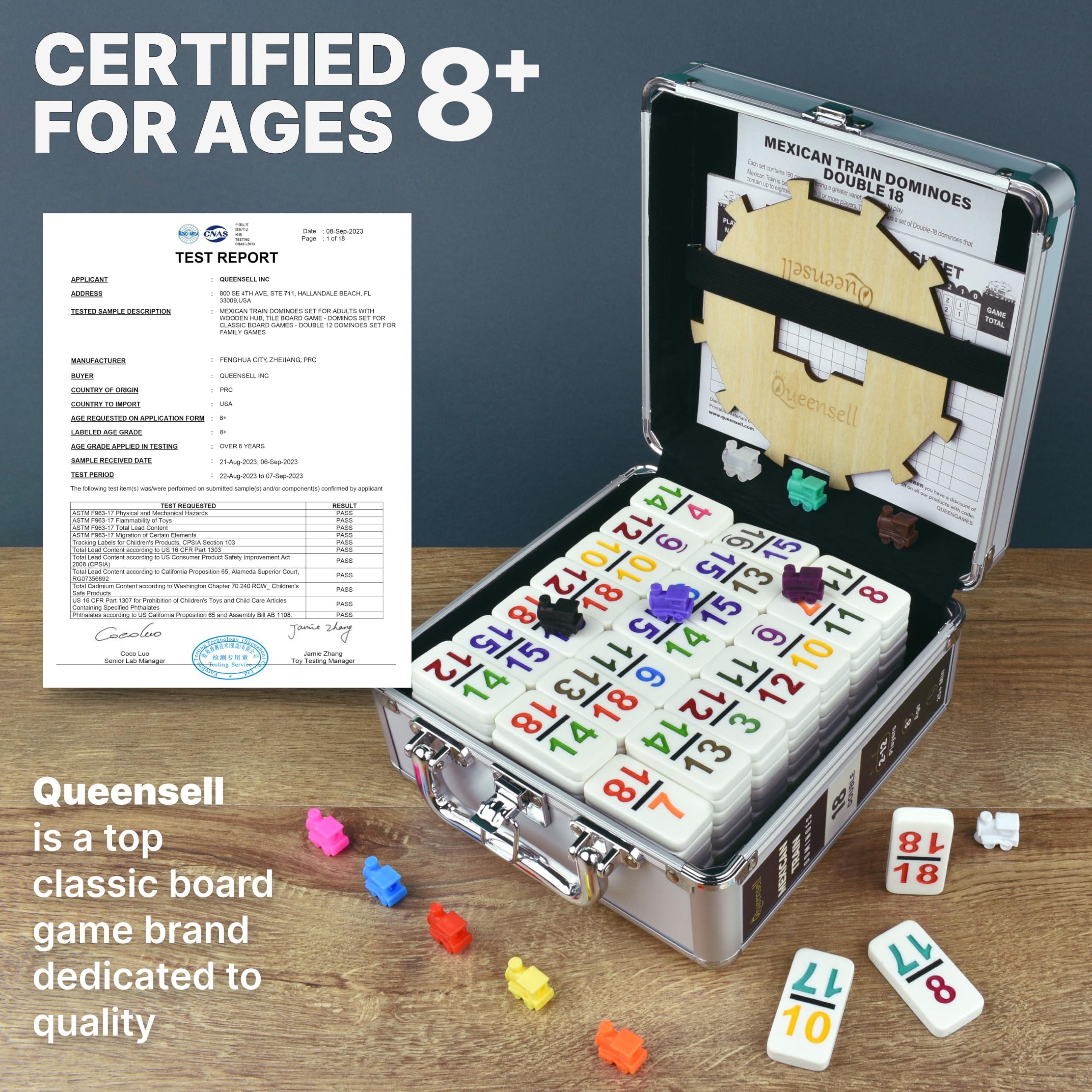 Queensell Play Money Suitable for Monopoly Board Game 480 pcs of 60 Each Bill Denomination + Mexican Train Dominoes Set with Numbers - Double 18 Dominos Set for Adults and Kids