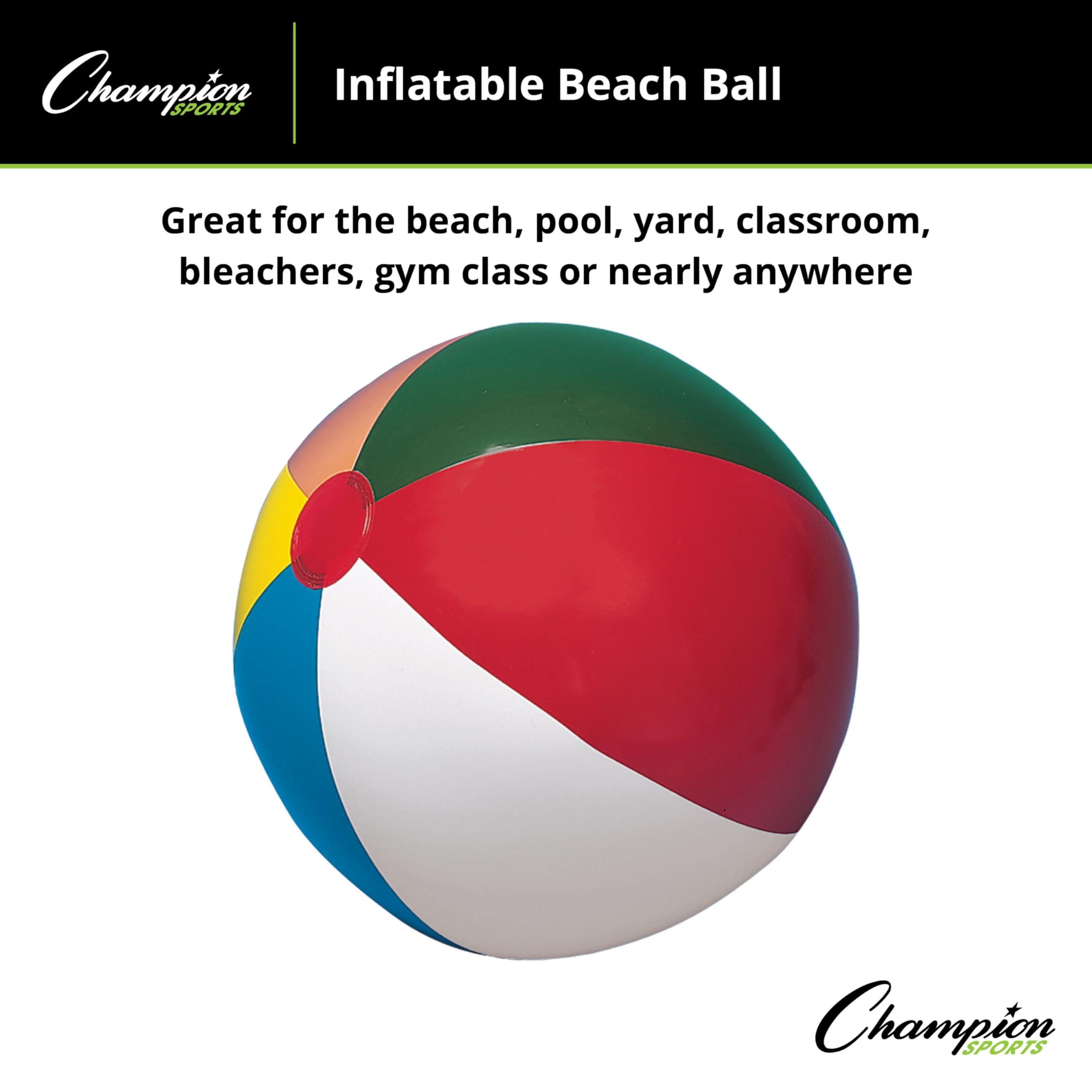 Champion Sports Champion Sports Beach Ball Inflatable for Pools, Beaches - Watergames for Summer - 24 Inches - Rainbow Multicolor