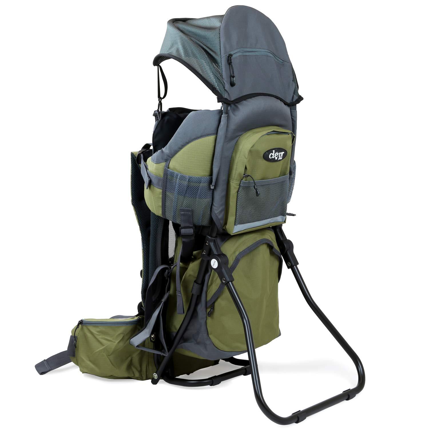 ClevrPlus ClevrPlus Canyonero Camping Baby Backpack Hiking Kid Toddler Child Carrier with Stand and Sun Shade Visor, Army Green