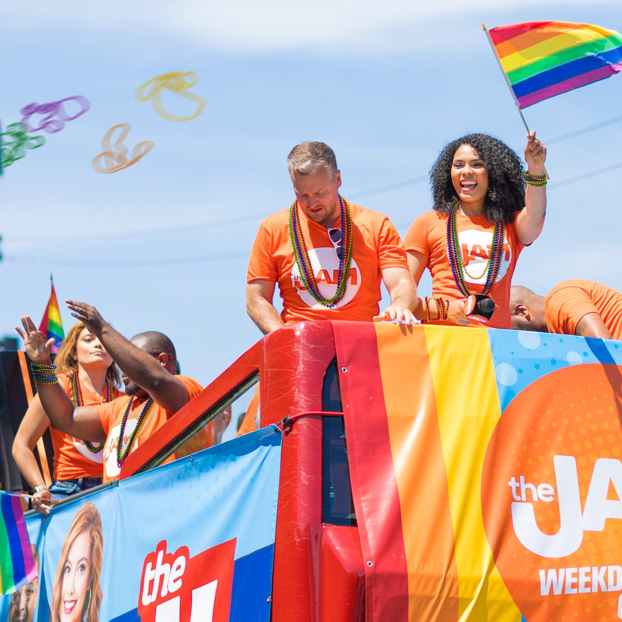 EOBOH 12PCS Pride Accessories, Pride LGBTQ Beads Necklace Stuff, Metallic 6 Kinds of Rainbow Beads Bulk, Gay Lesbian LGBT Beads Necklace Costumes Decorations for Pride Month Parade Throws Party Favors