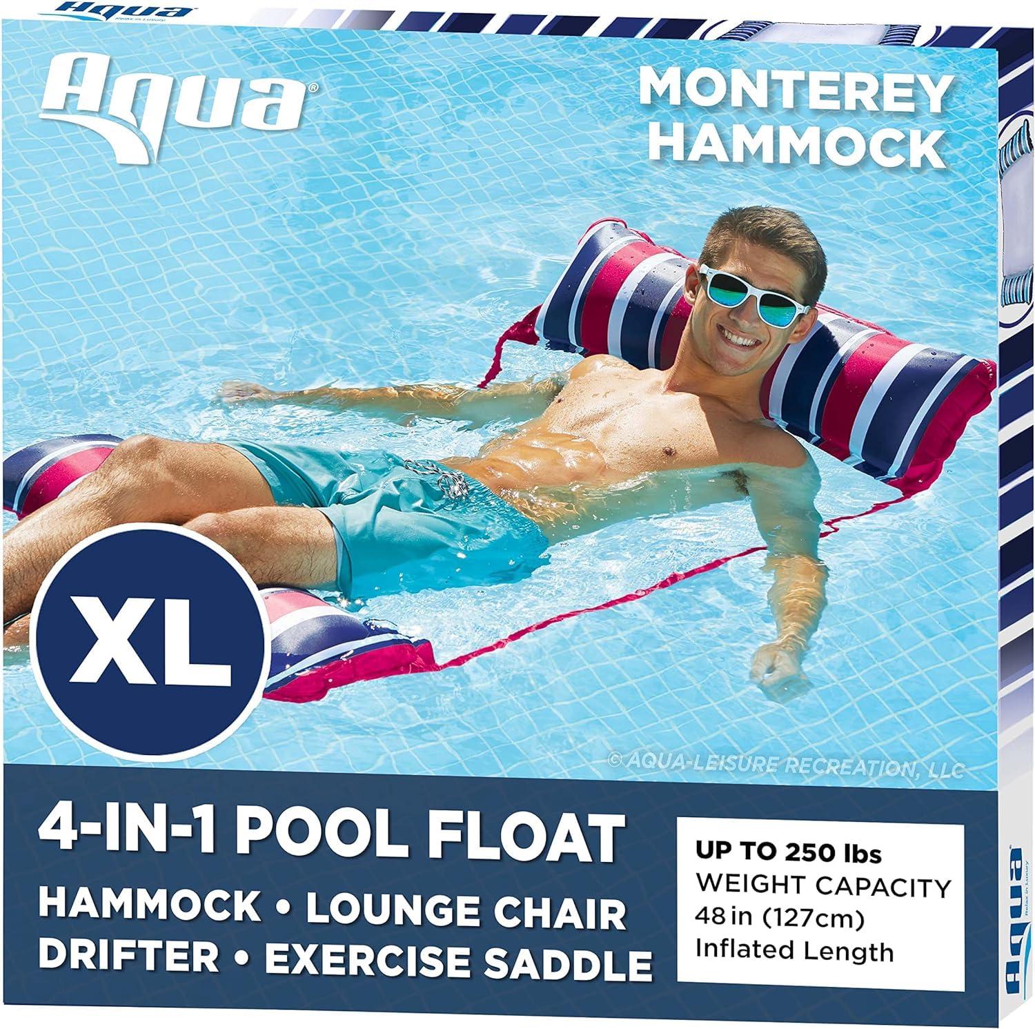 Aqua LEISURE Aqua Original 4-in-1 Monterey Hammock Pool Float & Water Hammock Multi-Purpose, Inflatable Pool Floats for Adults Patented Thick, Non-Stick PVC Material
