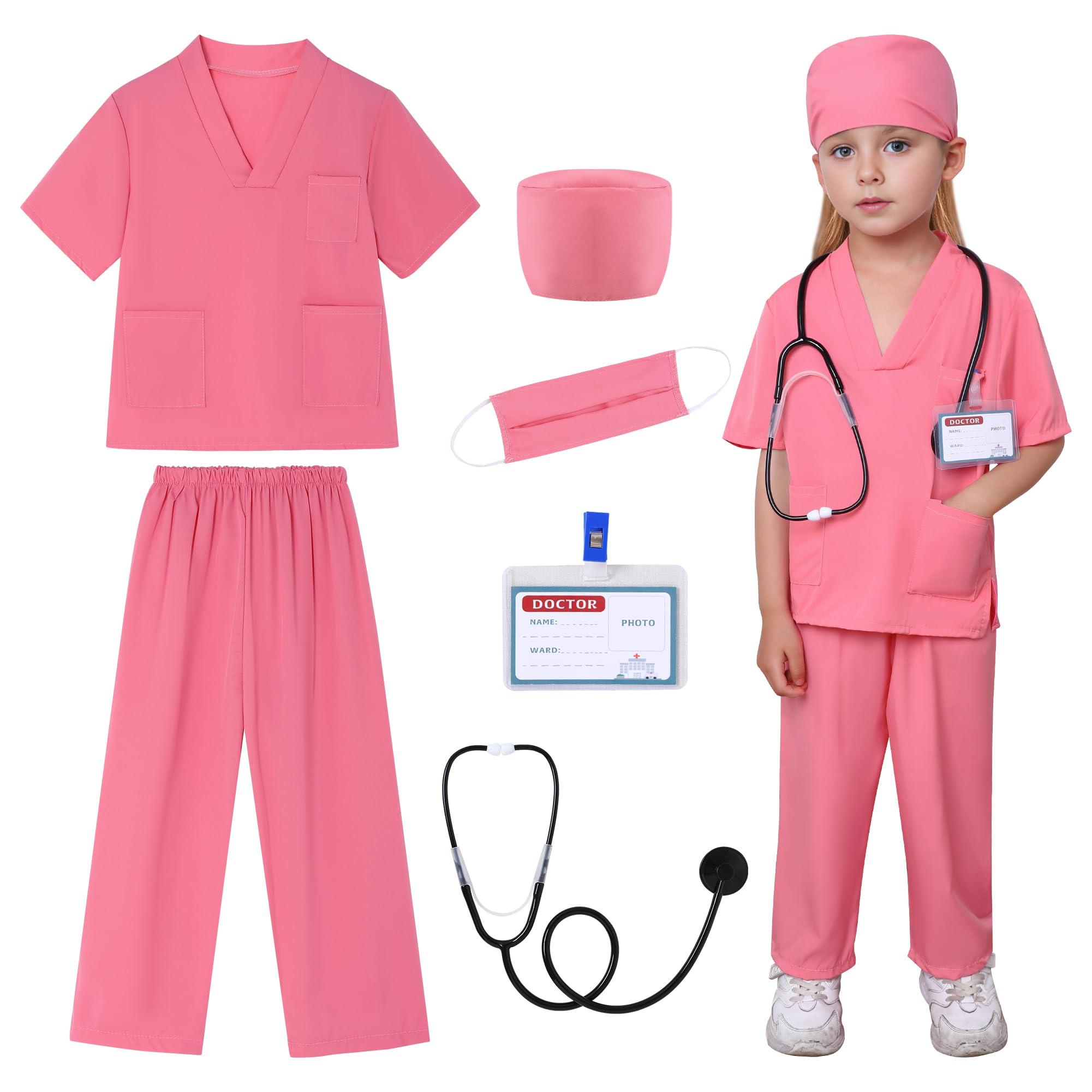 WooHand Nurse Scrubs Set With Halloween Dress Up Costumes for Boys and Girls Ages 3-9Y