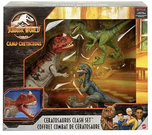 Jurassic World Jurassic World Camp Cretaceous Isla Nublar Ceratosaurus Clash Set with Ceratosaurus and 2 Velociraptors