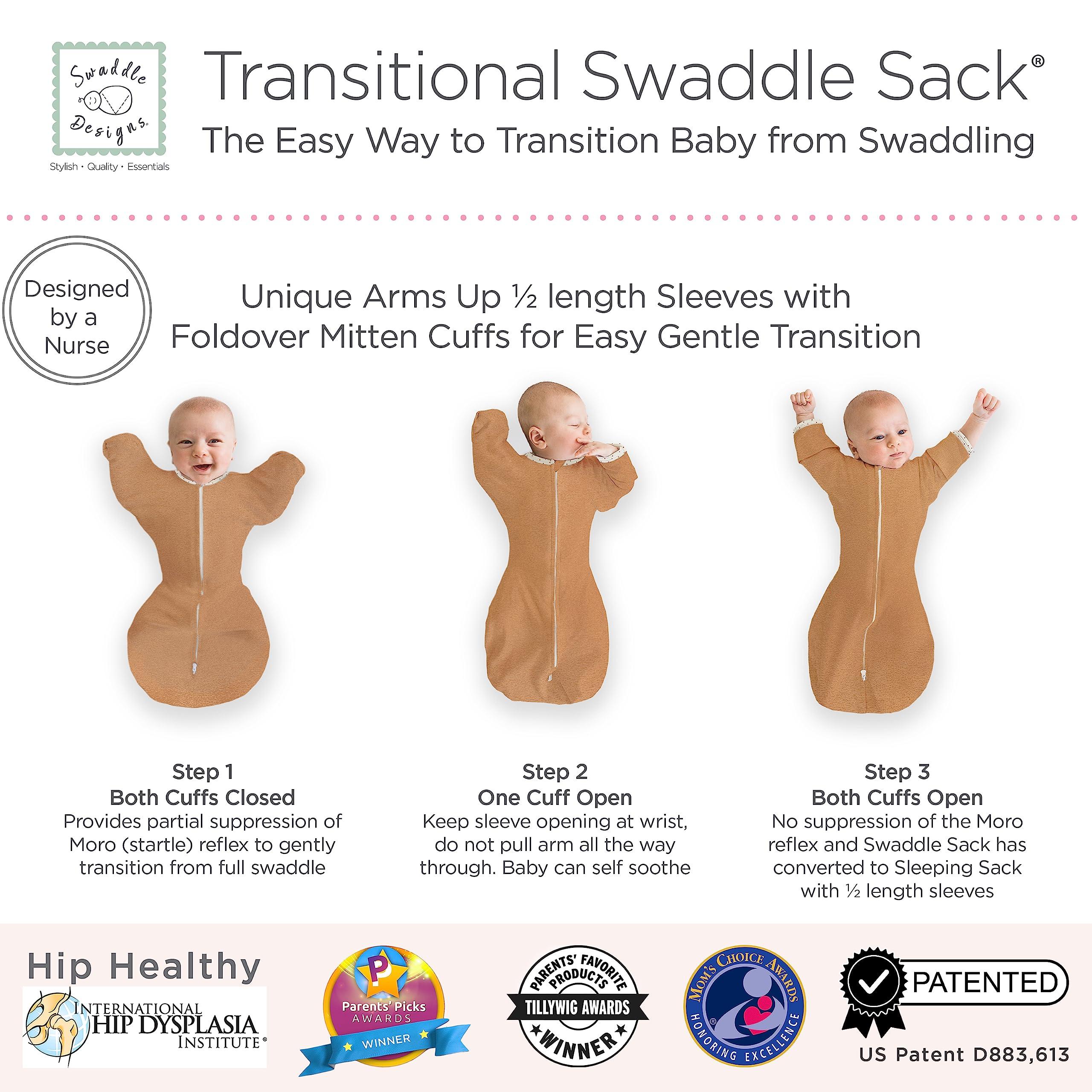 SwaddleDesigns SwaddleDesigns Baby Sleep Sack Set, Butterum and Sunny Days, 0-3 Mo Transitional Swaddle Sack with Arms Up Half-Length Sleeves & Mitten Cuffs and 0-6 Mo Cotton Muslin Sleep Sack with 2-Way Zipper