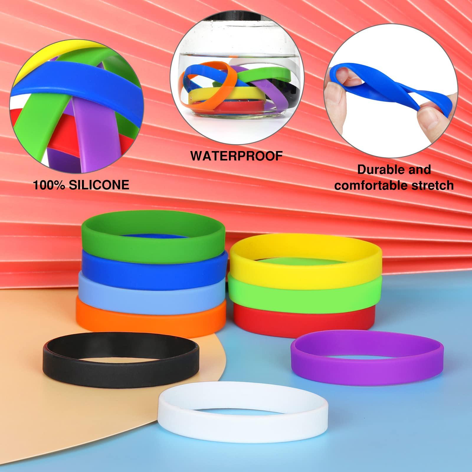 LVNRIDS LVNRIDS 100 PCS Silicone Bracelets Wristbands for kid, Sports Rubber Elastic Wristband Bracelet for Party Decorations Favors Set Pack White