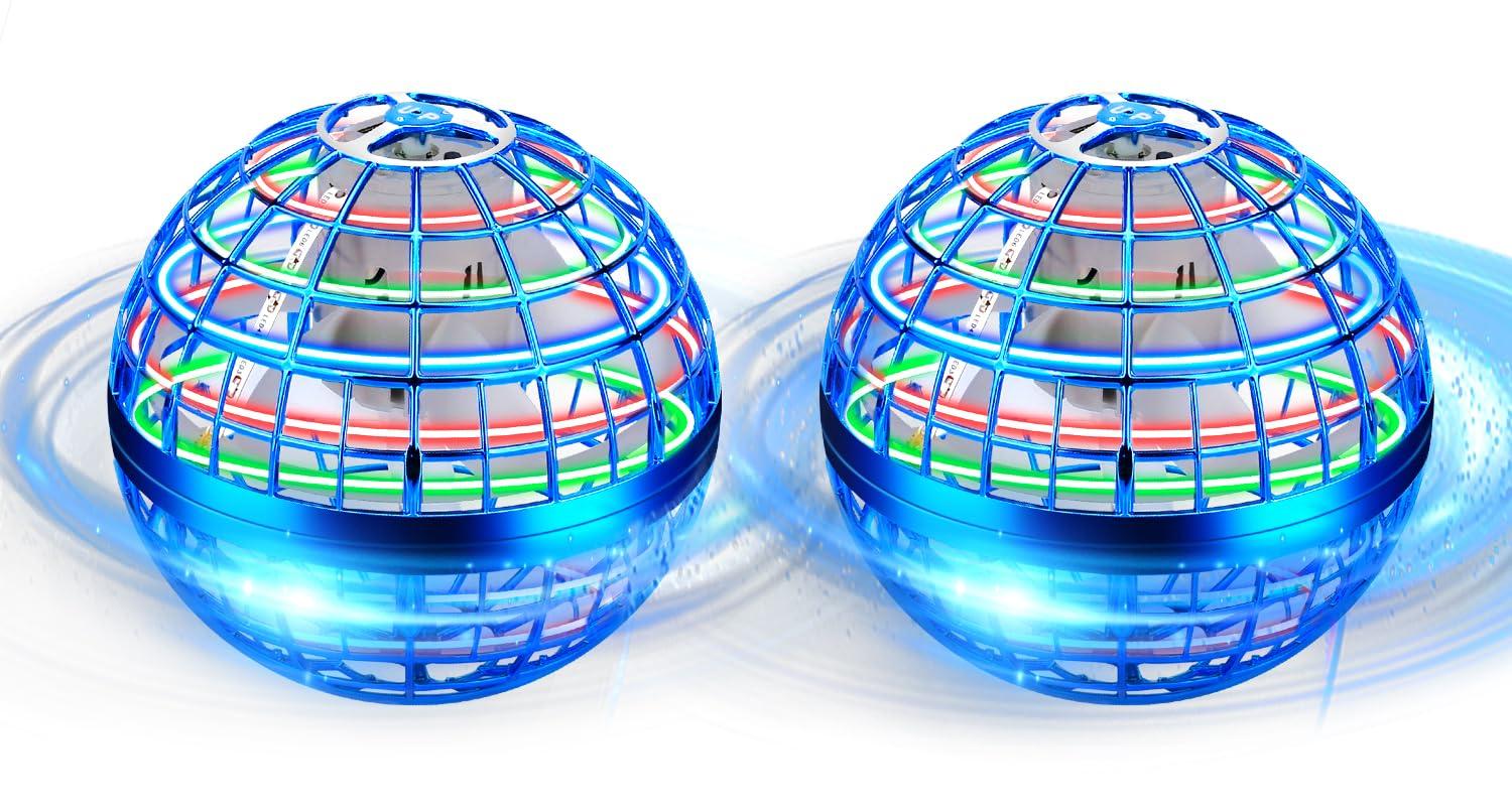 Vantexi Flying Orb Ball 2 Pack,Cosmic Globe Boomerang Ball with LED Lights,Hover Fly Orb Ball Flying Spinner Mini Drone,Flying Ball Drone Toy,Christmas Birthday Gifts for Boys Girls(Blue*2)