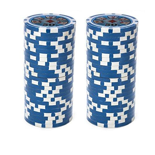 Brybelly Brybelly Hi-Roller Poker Chip Heavyweight 14-Gram Clay Composite – Pack of 50 ($50 Light Blue)