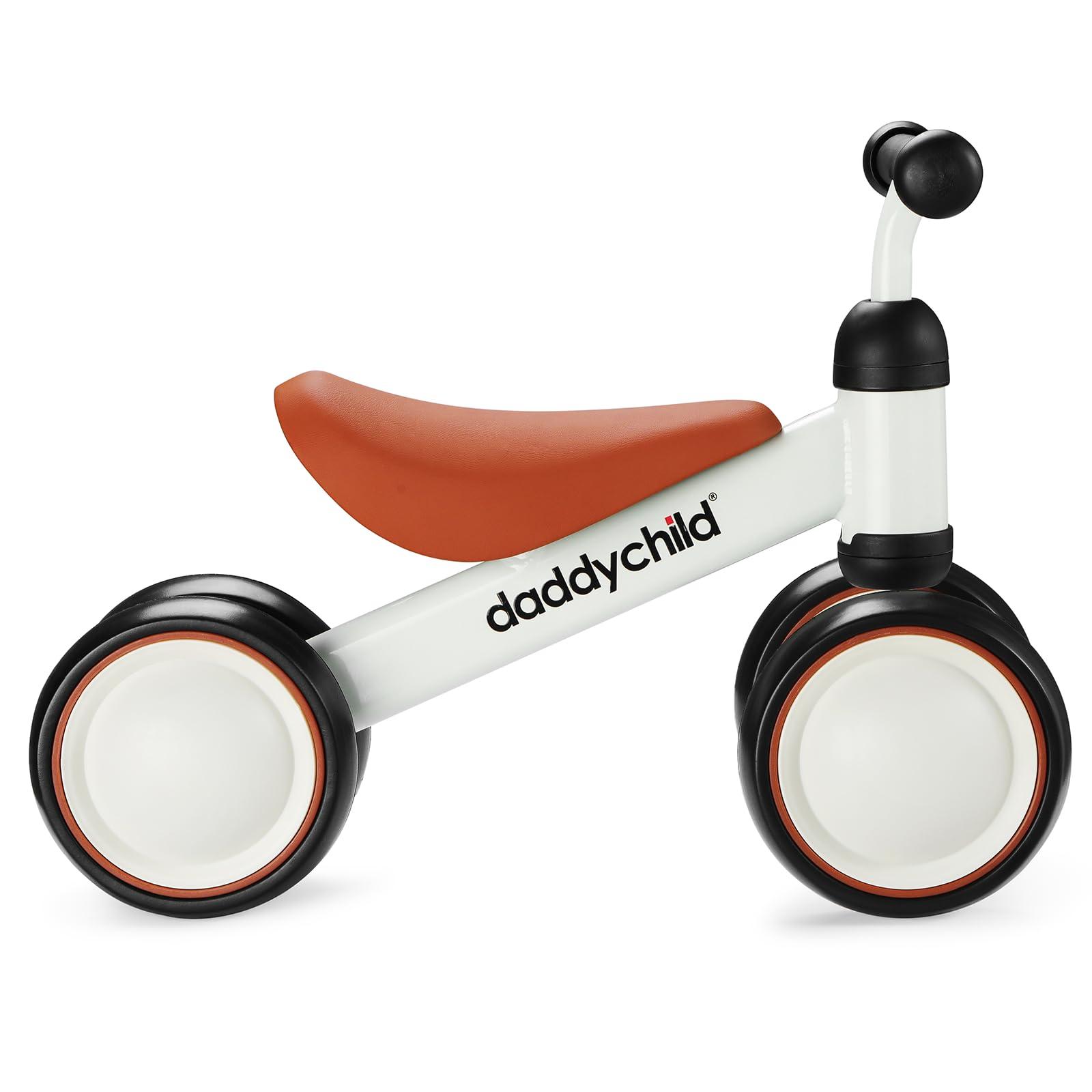 DADDYCHILD DADDYCHILD Baby Balance Bike for 12-24 Month Toddler, Toys for 1 Year Old Kids, No Pedal Infant 4 Wheels Baby Walker, Ride On Toys for Boys & Girls, Best First Birthday Gifts Children (White)