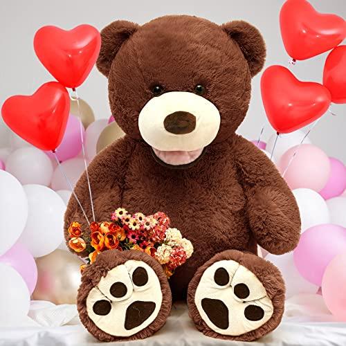 MorisMos MorisMos Giant Teddy Bear with Big Footprints Big Teddy Bear Plush Stuffed Animals Dark Brown for Boy,Children,Boyfriend 39 Inches