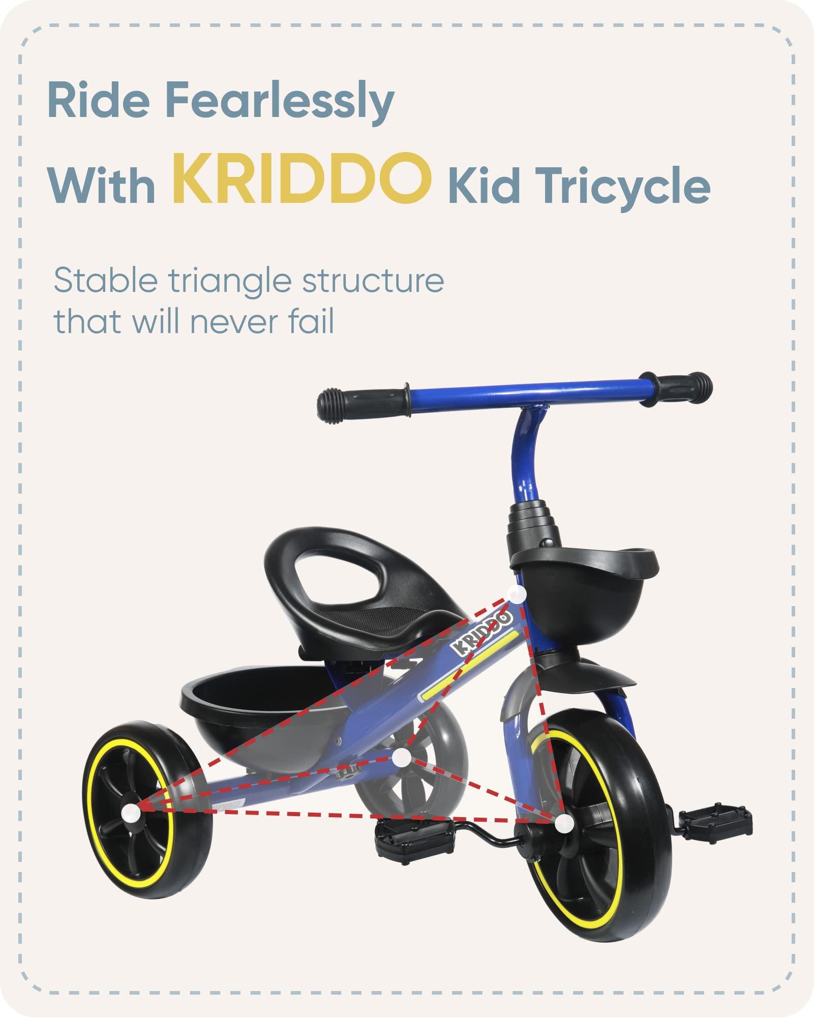 KRIDDO KRIDDO Kids Tricycles Age 24 Month to 4 Years, Toddler Kids Trike for 2.5 to 5 Year Old, Gift Toddler Tricycles for 2-4 Year Olds, Trikes for Toddlers, Blue
