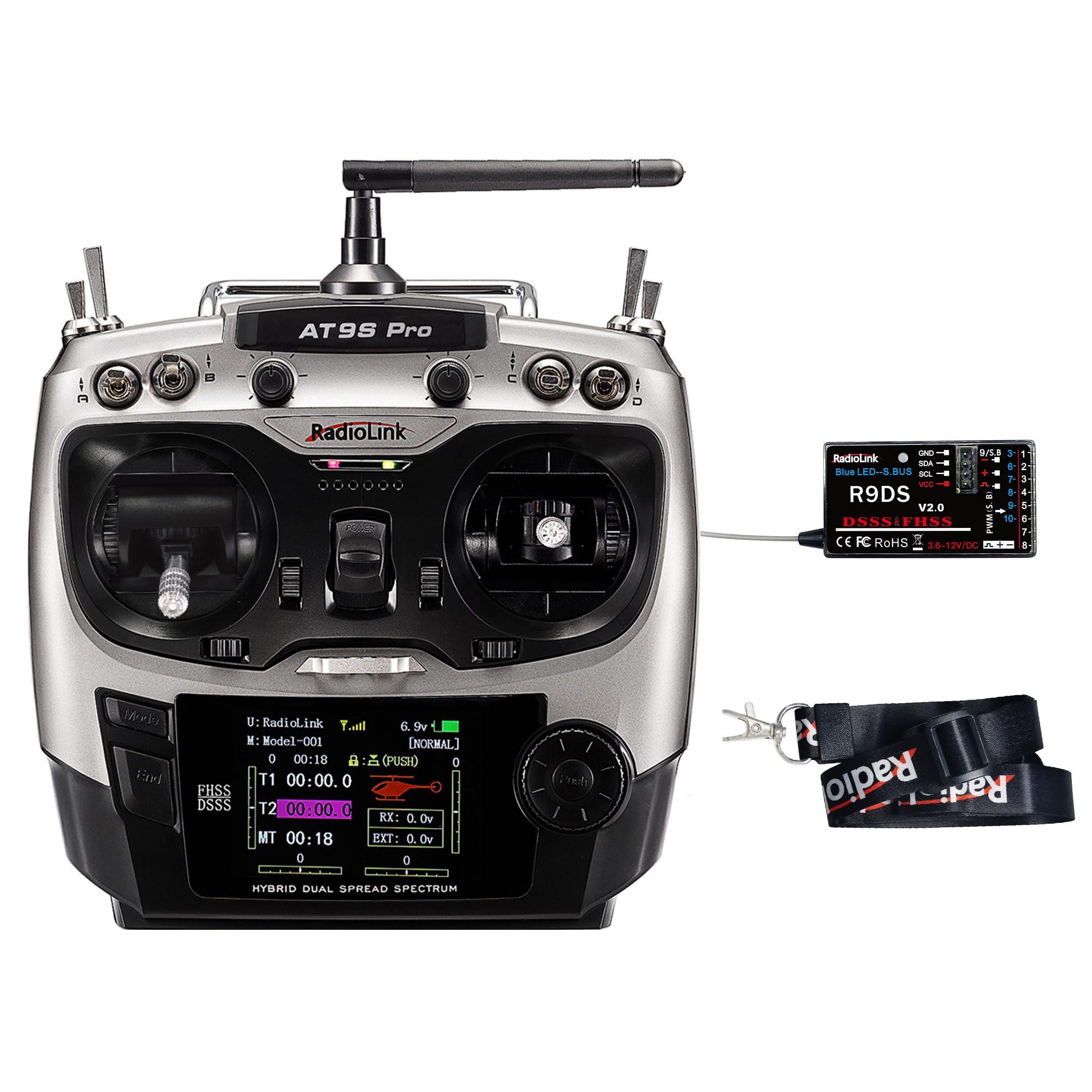 Radiolink Radiolink AT9S Pro 10/12 Channels Radio Transmitter and Receiver R9DS, Long Range for Airplane/Jet/FPV Racing Drone/Quad/RC Truck Car/Boat and More (Mode 2 Left Hand)