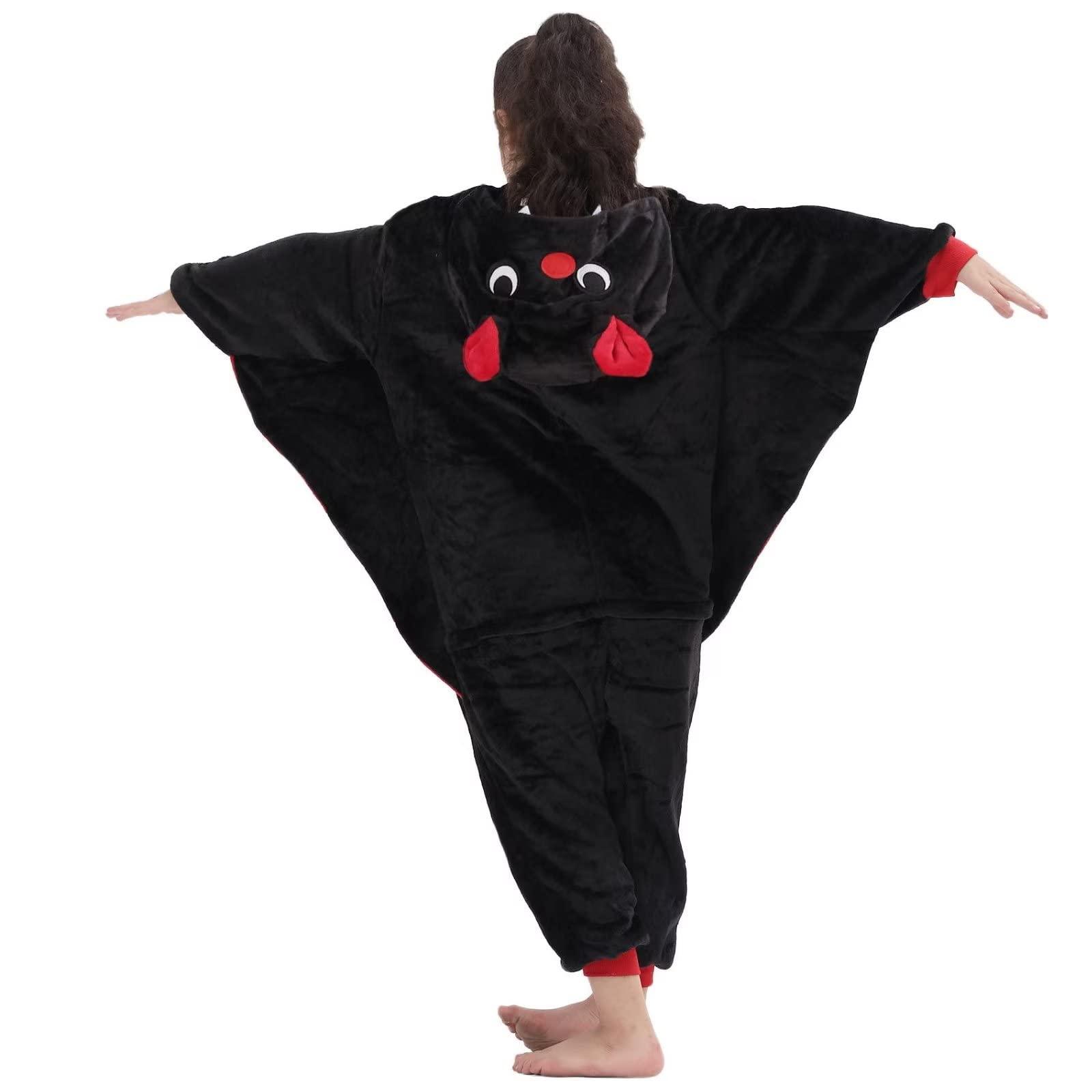 LOBUJOU LOBUJOU Kids Onesie Costume for Boys Girls Halloween Animal Cosplay One Piece Flannel Hooded Black Bat M