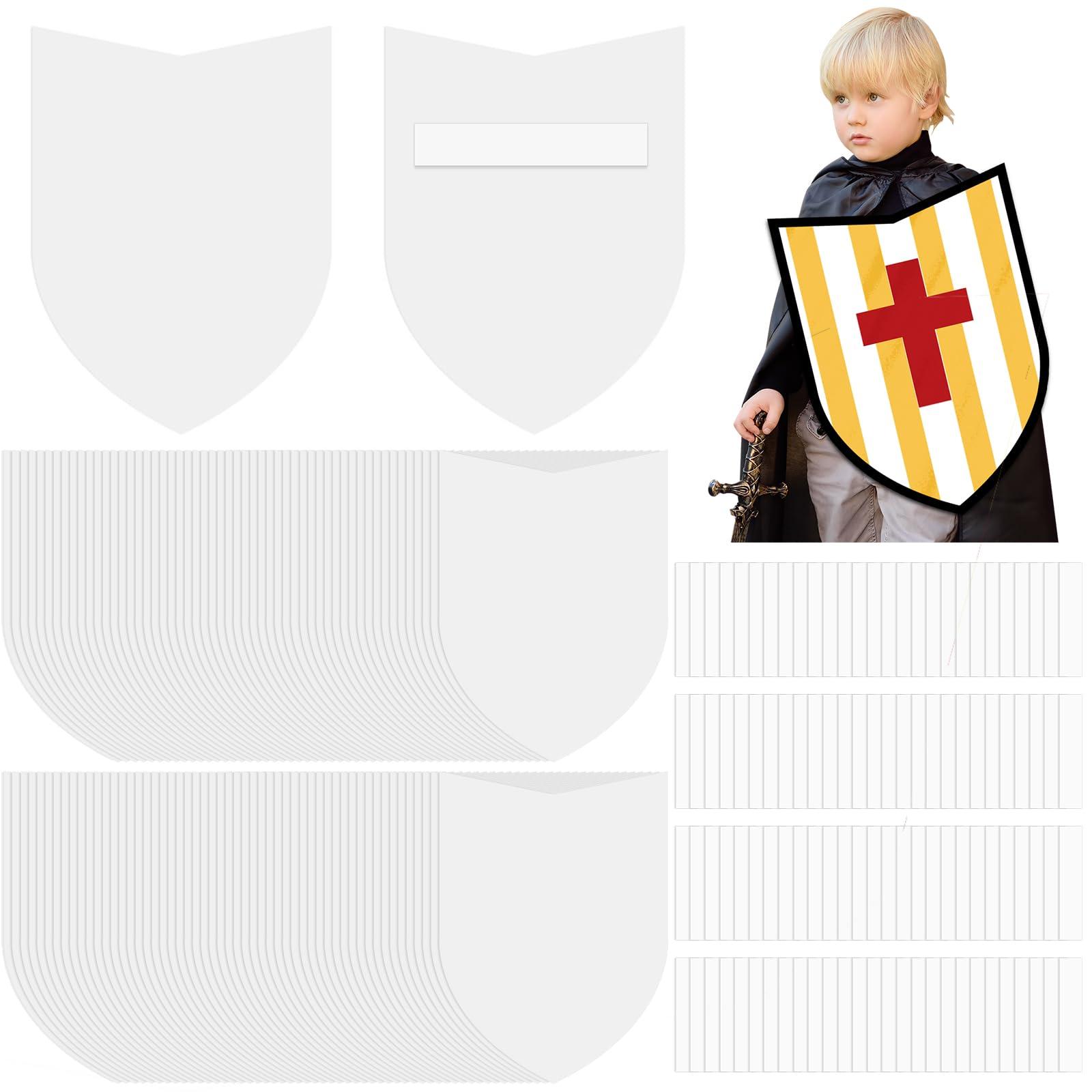 ReliThick ReliThick 72 Pcs Paper Shields for Kids DIY Shields Craft to Decorate Cardboard Shield Shapes Cutouts with Handles for Markers Crayons Paint Party Gift Dramatic Play Castle Activities
